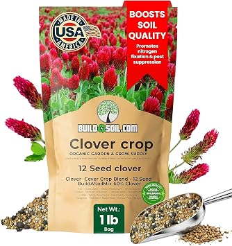 BuildASoil No-Till 60% Clover Seed Mix 12 Species Cover Crop Seed Blend | No Mow Ground Cover Seeds for Lawn, Garden & Raised Beds | White & Red Clover Seeds for Lawn 1 lb