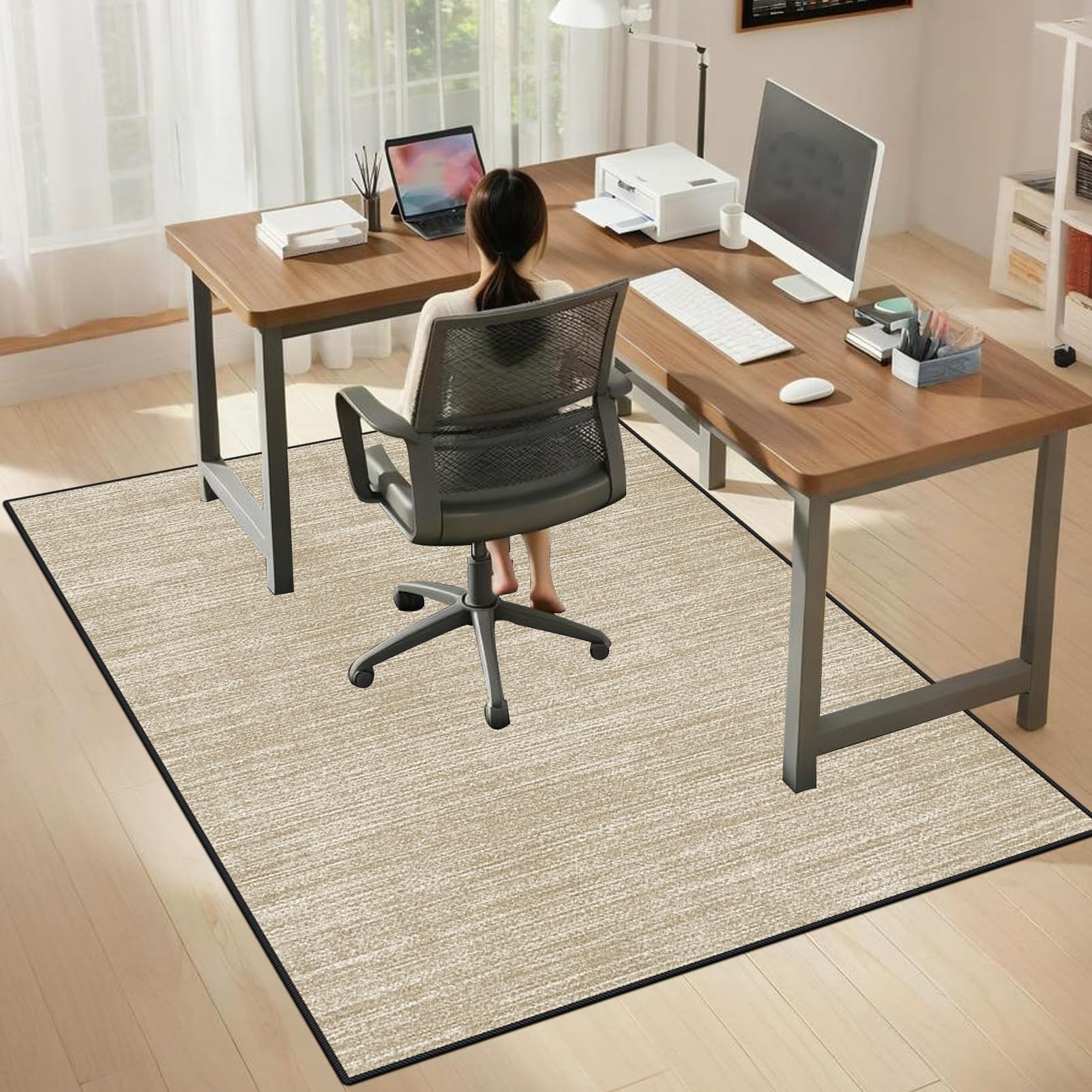 Bodenschutzmatte Bürostuhl, Gaming Stuhlmatten, Schreibtischstuhl Unterlage 140 x 160 cm Beige, rutschfest Teppich Unterlage-Kratzfest Geeignet für Büro und Zuhause Gaming Bodenmatte