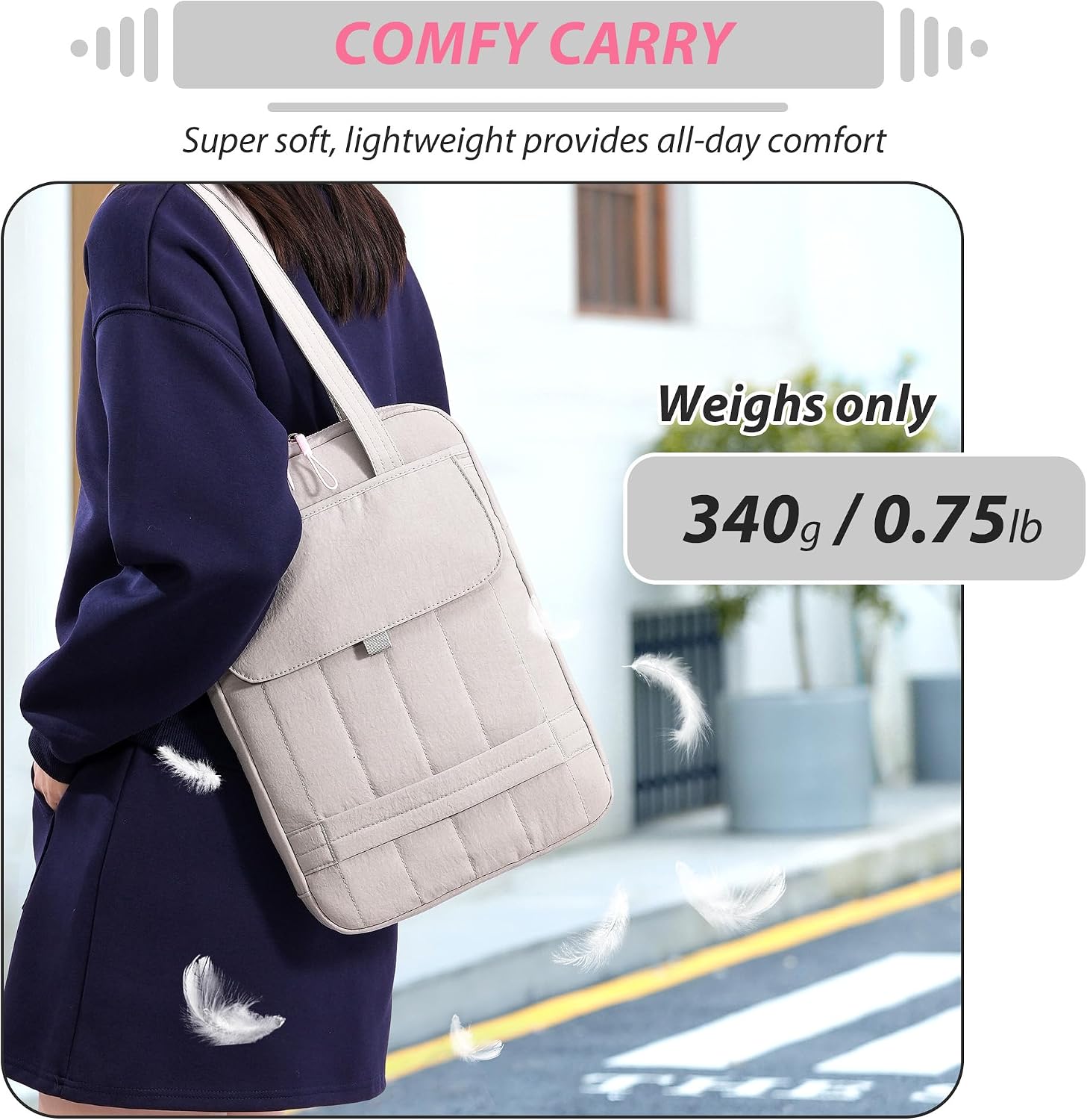 15.6 Inch Puffy Laptop Sleeve with Handle, Vertical Quilted Laptop Shoulder Bag with Luggage Strap, Compatible with 14-Inch Laptops, MacBook Pro/Air/Neo M5/M4/M3, for Women Travel Work (Gray)