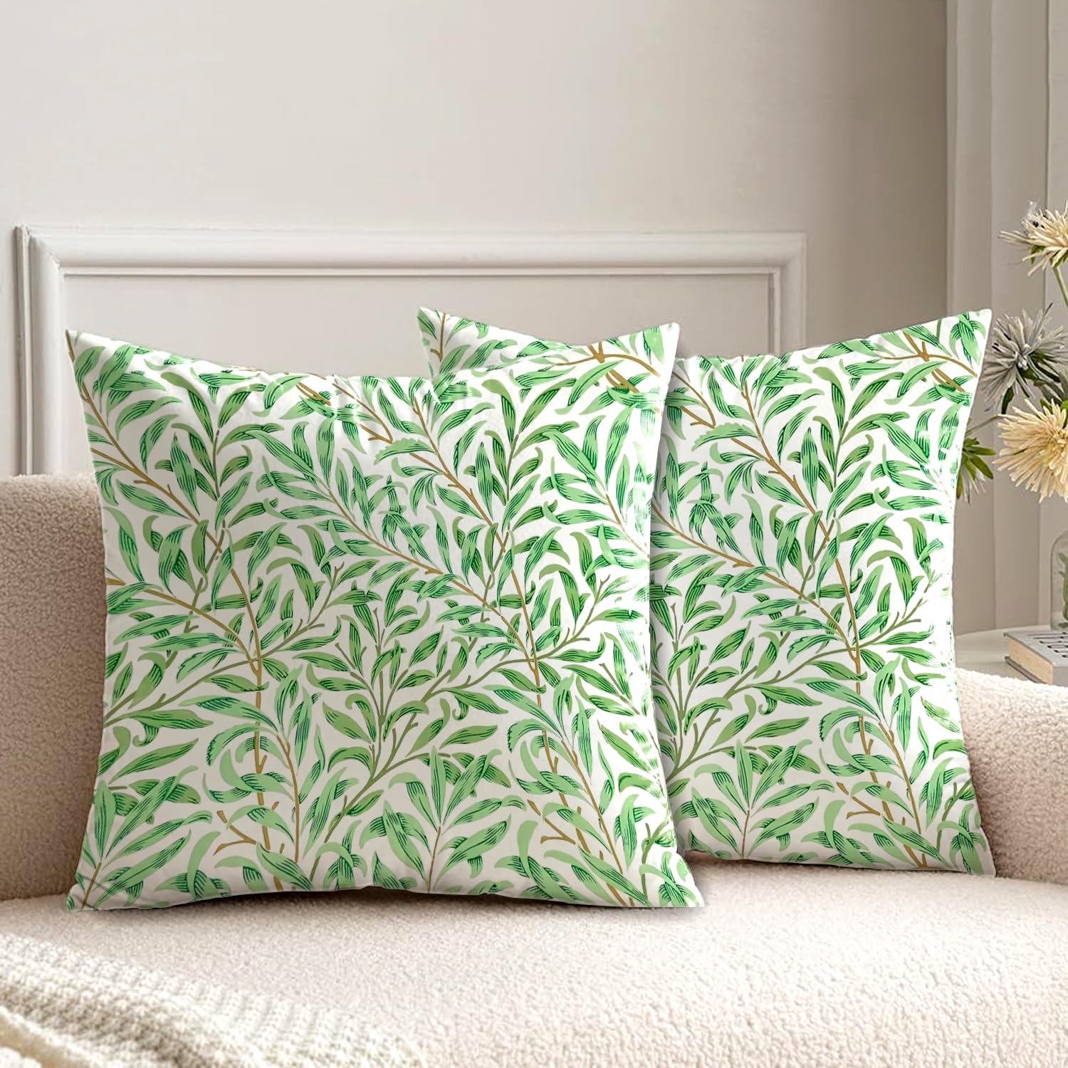 kissenbezug 50x50 cm kissen william morris grün blatt deko für sofakissen kissenbezüge 2er set doppelseitiges muster dekokissen couchkissen kissenhülle sofa schlafzimmer wohnzimmer zimmer zierkissen