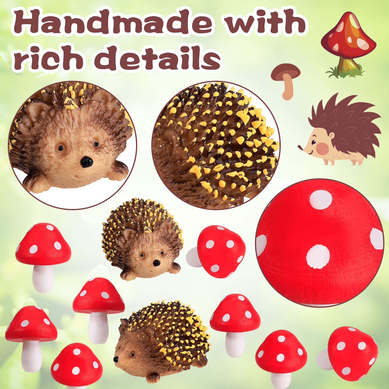 3er-Set Niedlicher Harz-Igel & Pilze – Perfekte Mini-Deko Für Feengarten & Blumentöpfe