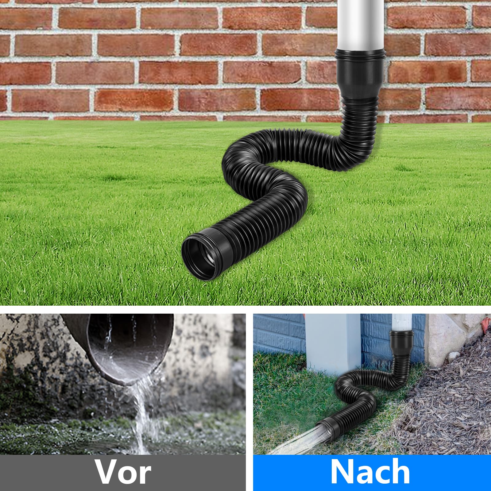 Fallrohr Dachrinne Flexible Verlängerung Erweiterungsset, Fallrohrverlängerungen Flexibel Rund für Fallrohr 80/100 mm, Dehnbare Regenrinne Verlängerung von 47 bis 150 cm (Schwarz, 1 Stück)