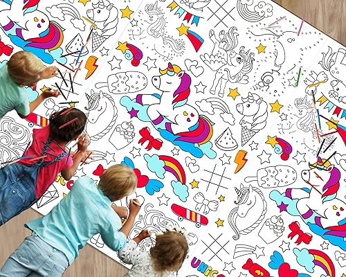Wiooffen Pósteres gigantes de mantel de unicornio de 47 x 82 pulgadas actividades para niños enorme póster de papel de color para vacaciones arte y