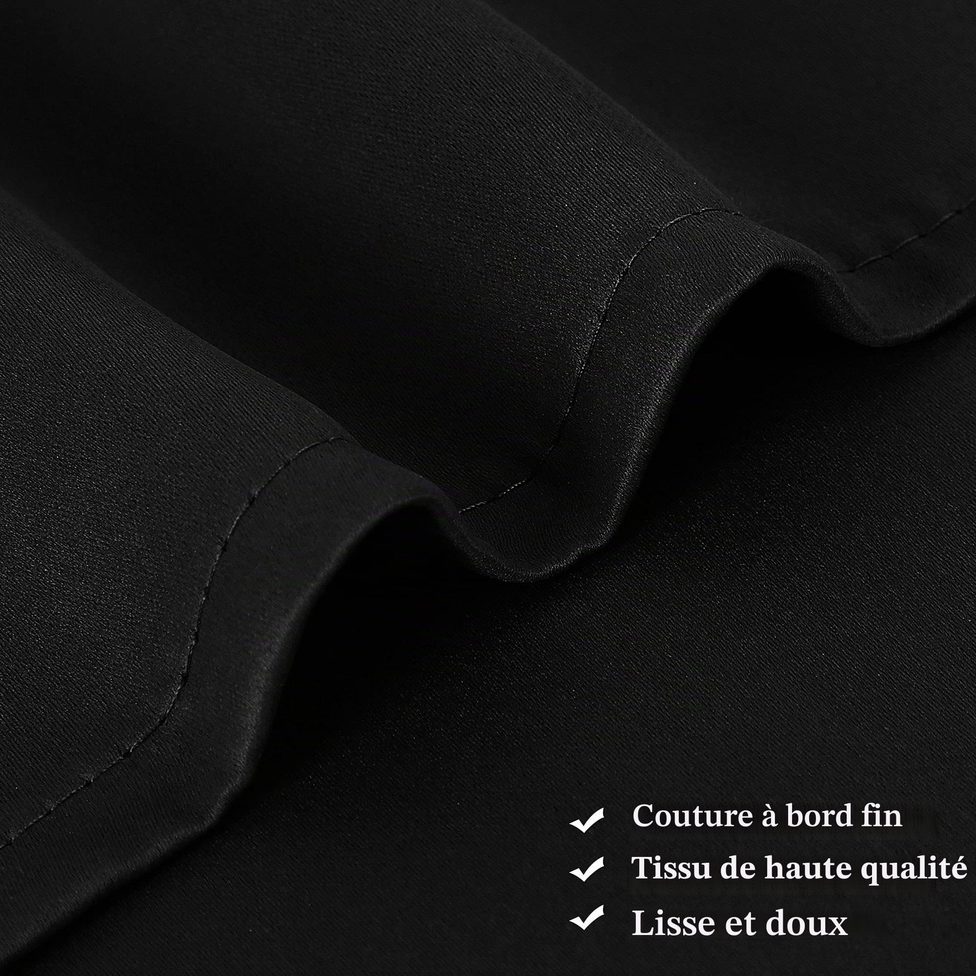 PiccoCasa 2pcs Rideaux Occultant Fenêtre Polyester 100% Panneau Fenêtre Niveaux Isolation Thermique Tige Poche pour Chambre Noir 52 x 36 pouces