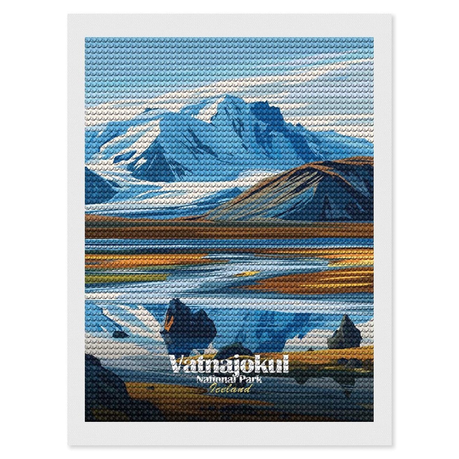 Junmoney Vatnajokull National Park Iceland DIY Diamond Art Canvas Kit 12"x16", for Teens, Aesthetic Room Decor, Farmhouse Decor, Canvas Picture, Birthday Gift