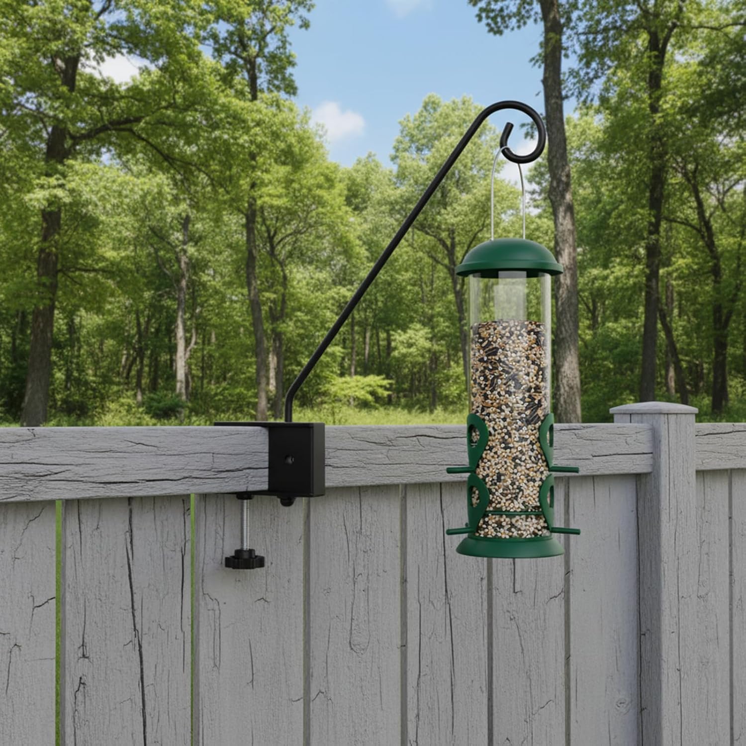 2 Pack Heavy Duty Deck Hook, 17 Inch Railing Hook, 360 Degree Swivel Plant Hanger, Solid Metal Deck Hangers for Hanging Bird Feeders, Wind Chimes, Lanterns and Flower Pots, Black