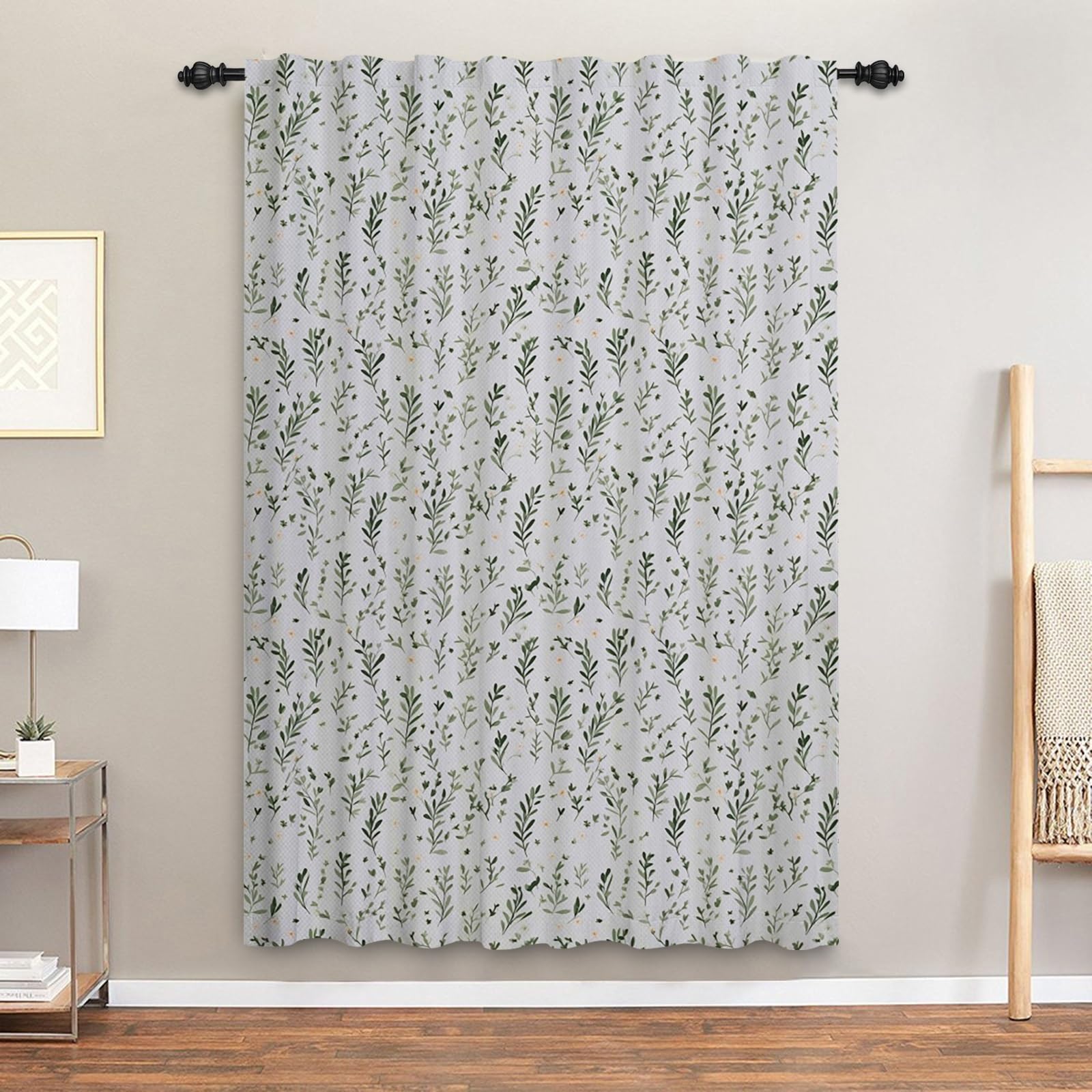 ggaimwf Window Curtains Pencil Pleat Plants Leaves Patterned Floral Sage Green Natural Curtains for Privacy Bedroom Garden Patio Modern Interior Doorways Rod Pocket Drapes 107x160cm 1 Panel - Image 2