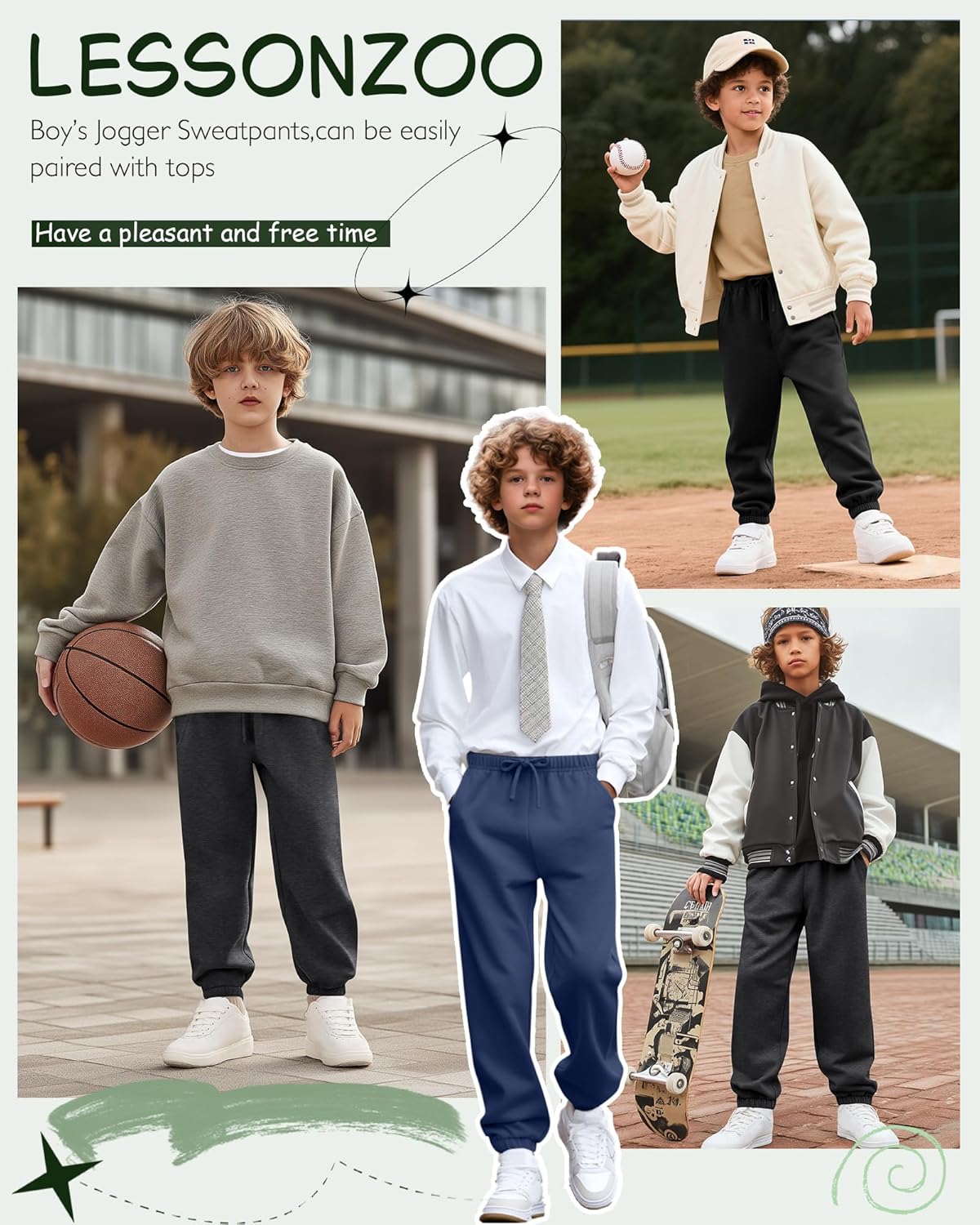 3 Pack Boy's Jogger Sweatpants, Active Athletic Casual Pants Workout Kids Clothes with Pocket and Drawstring - Image 5