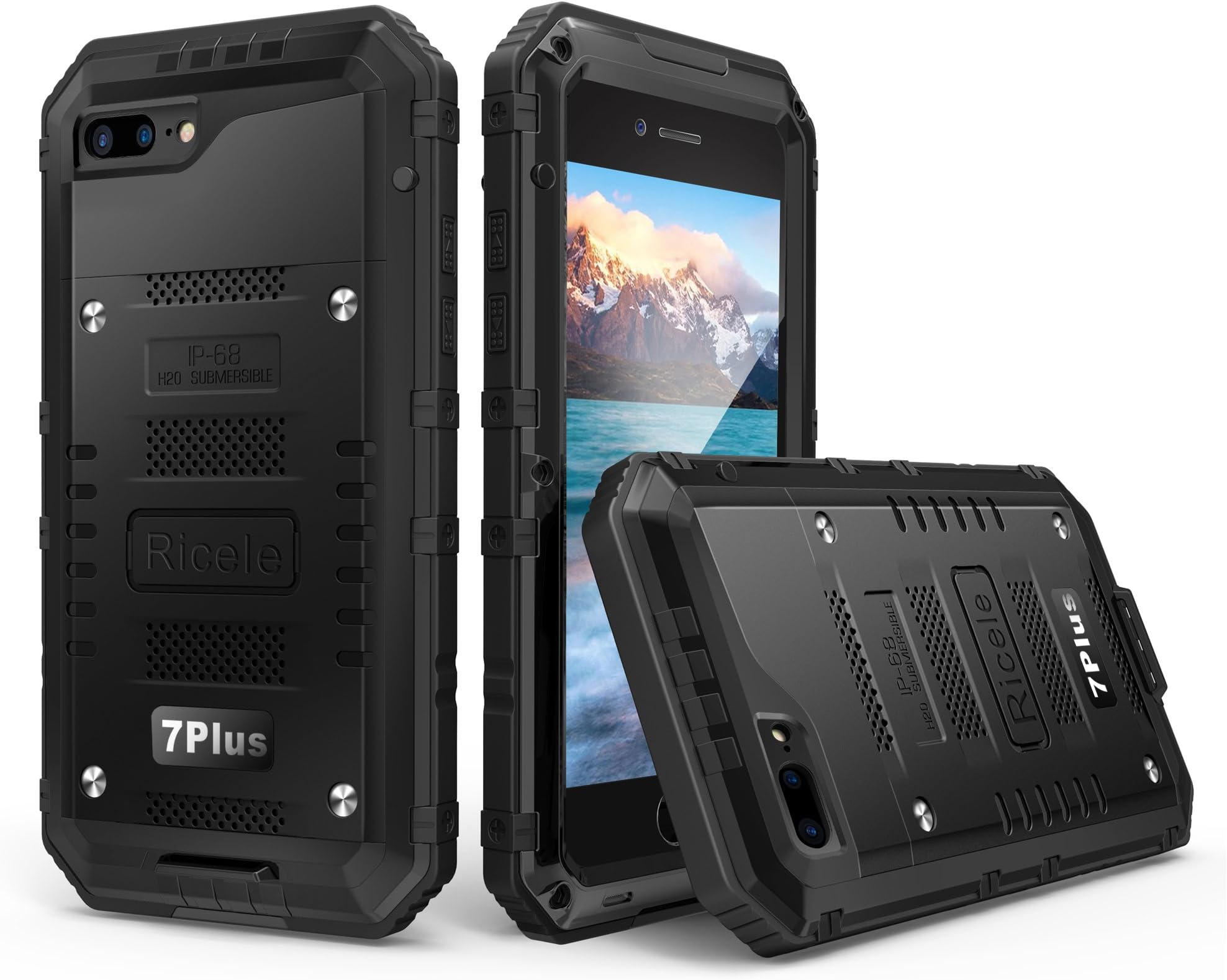 iPhone 7 Plus Case, [Waterproof] Ricele Premium Hybrid Protective Bumper Cushion with Built-in Screen Protector Dirt/Dust Proof Snowproof Shockproof Case for iPhone 7 Plus(2016) (Black)