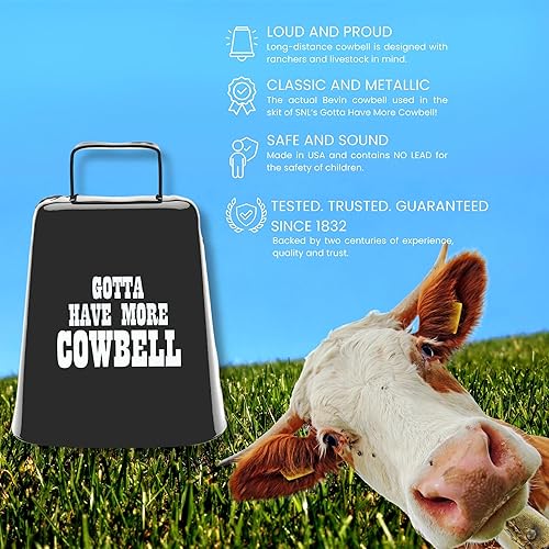 Miniatura 3 de Bevin Bells "Gotta Have More Cowbell" (mediano)  Campana de vaca Kentucky con color negro  Hecho de acero  Fabricantes de ruido fuerte con mango