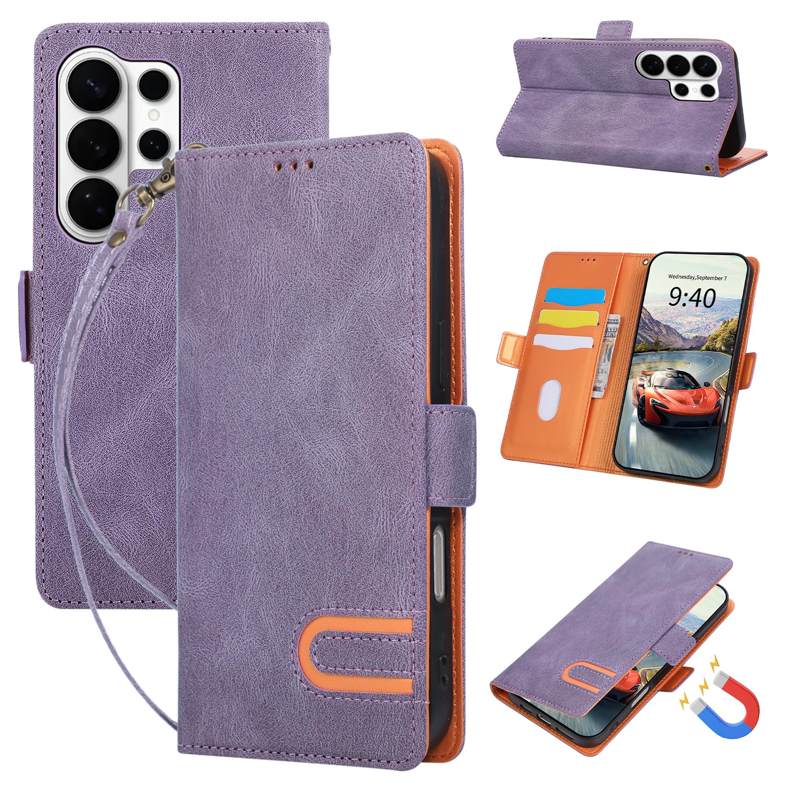 Gedurya Galaxy S26 Ultra ケース 手帳型 ギャラクシーs26ウルトラ ケース 手帳型 SC-53G 用 手帳型ケース SCG37 カバー ギャラクシーs26 ultra スマホケース 6.9インチ対応 携帯カバー U字型 コントラストステッチ 側面マグネット式 カード収納 財布型 スタンド機能 全面保護 軽量 (パープル)