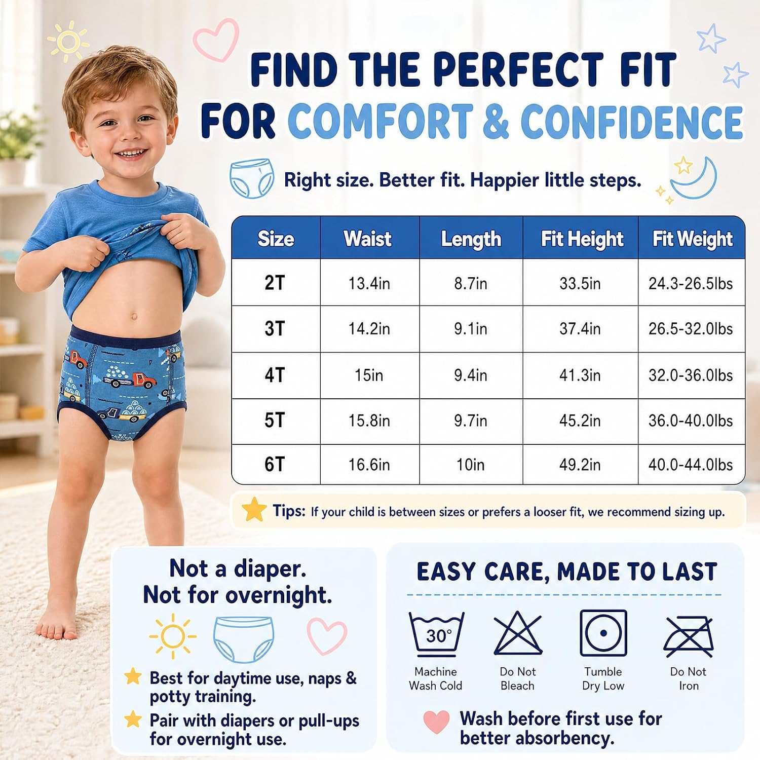 MooMoo Baby Boys Potty Training Underwear Cotton Toddler Training Pants 6-Layer Absorbent Big Kid Underwear for Daytime Potty Training 8 Pack 2T