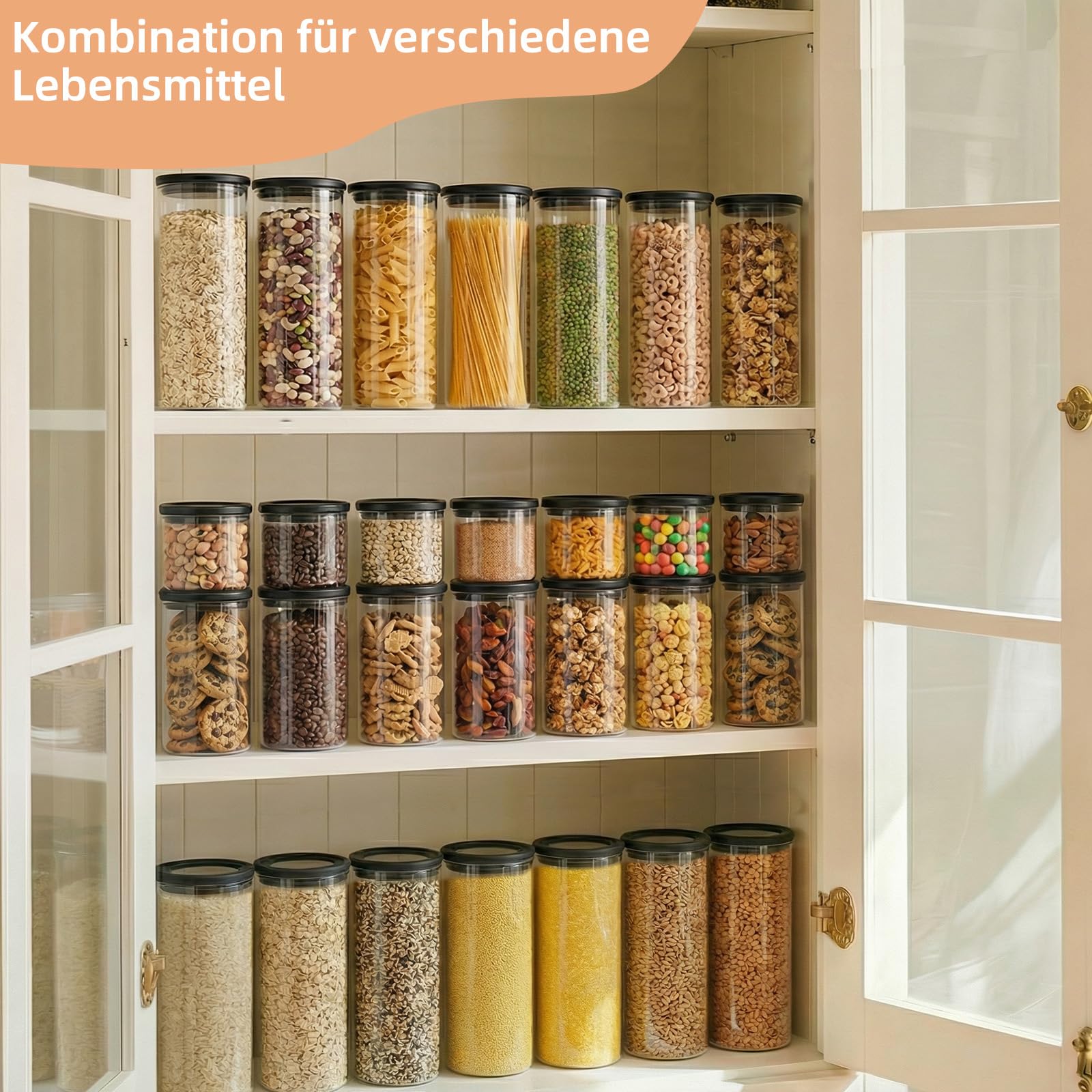twoant Vorratsgläser mit Deckel Luftdicht （4x1800ml） Runde Vorratsdosen Glas Vorratsglas mit Glasdeckel Aufbewahrungsgläser für Aufbewahrung Küche,Gewürze, Kaffee