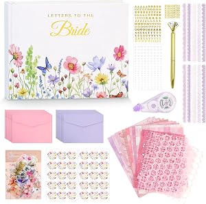Wedding Guest Book Letters to the Bride Scrapbook Wedding Memory Book Bridal DIY Blank Paper Scrapbook Photo Album with Pearl Stickers