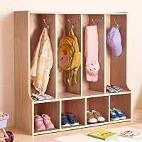 VEVOR 4-Section Kids Coat Locker with Bench, 8 Hooks & Non-Slip Mat - Natural Classroom Cubbies for Daycare, Home, Kindergarten Storage