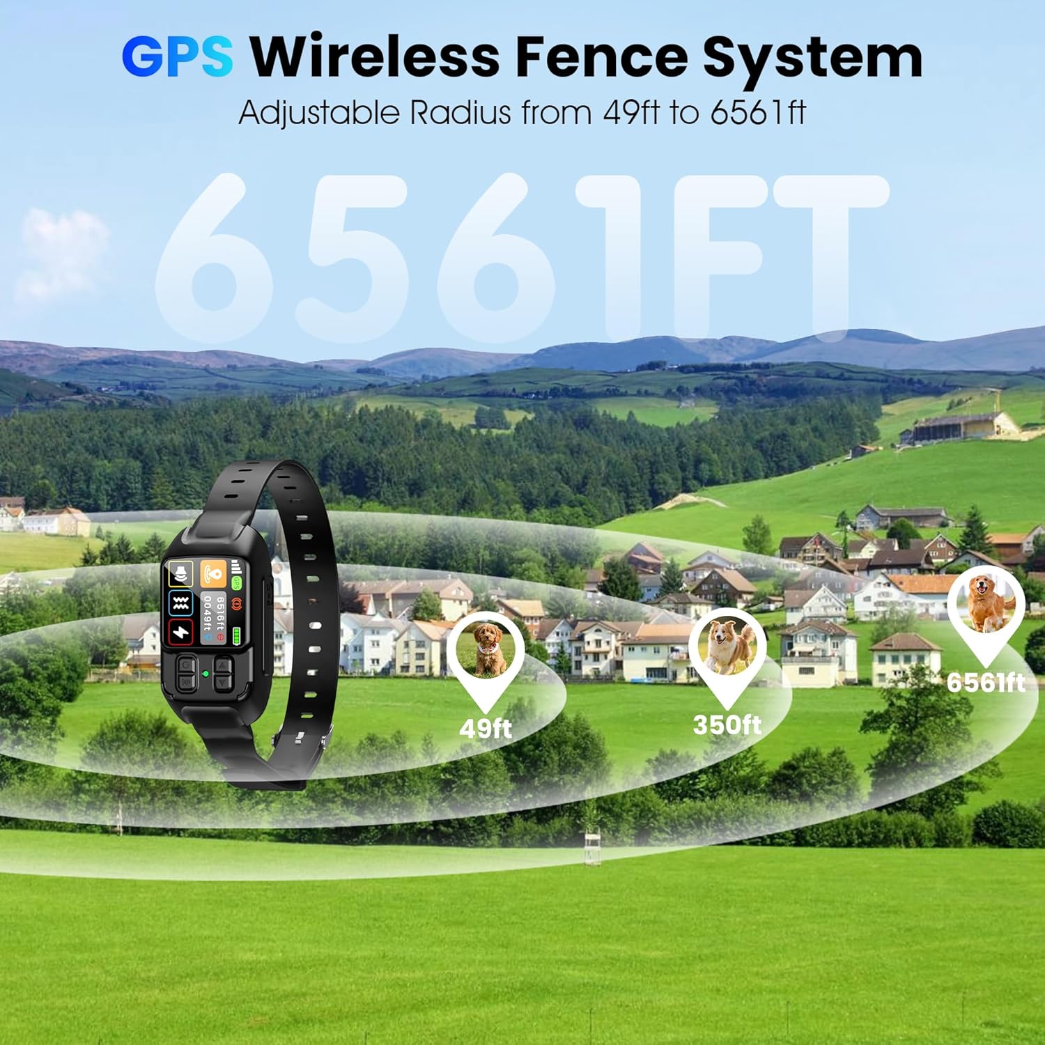 GPS Wireless Dog Fence System,Invisible Fence for Dogs with GPS Collar,Wireless Electric Dog Fence for Large & Small Dogs– Adjustable Boundary Collar,Waterproof & Rechargeable,Large Yard & Outdoor Use