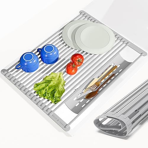 Miniatura 4 de Escurridor de platos grande para fregadero de cocina, escurridor de platos sobre el fregadero para secar platos y artículos de drenaje, juego de