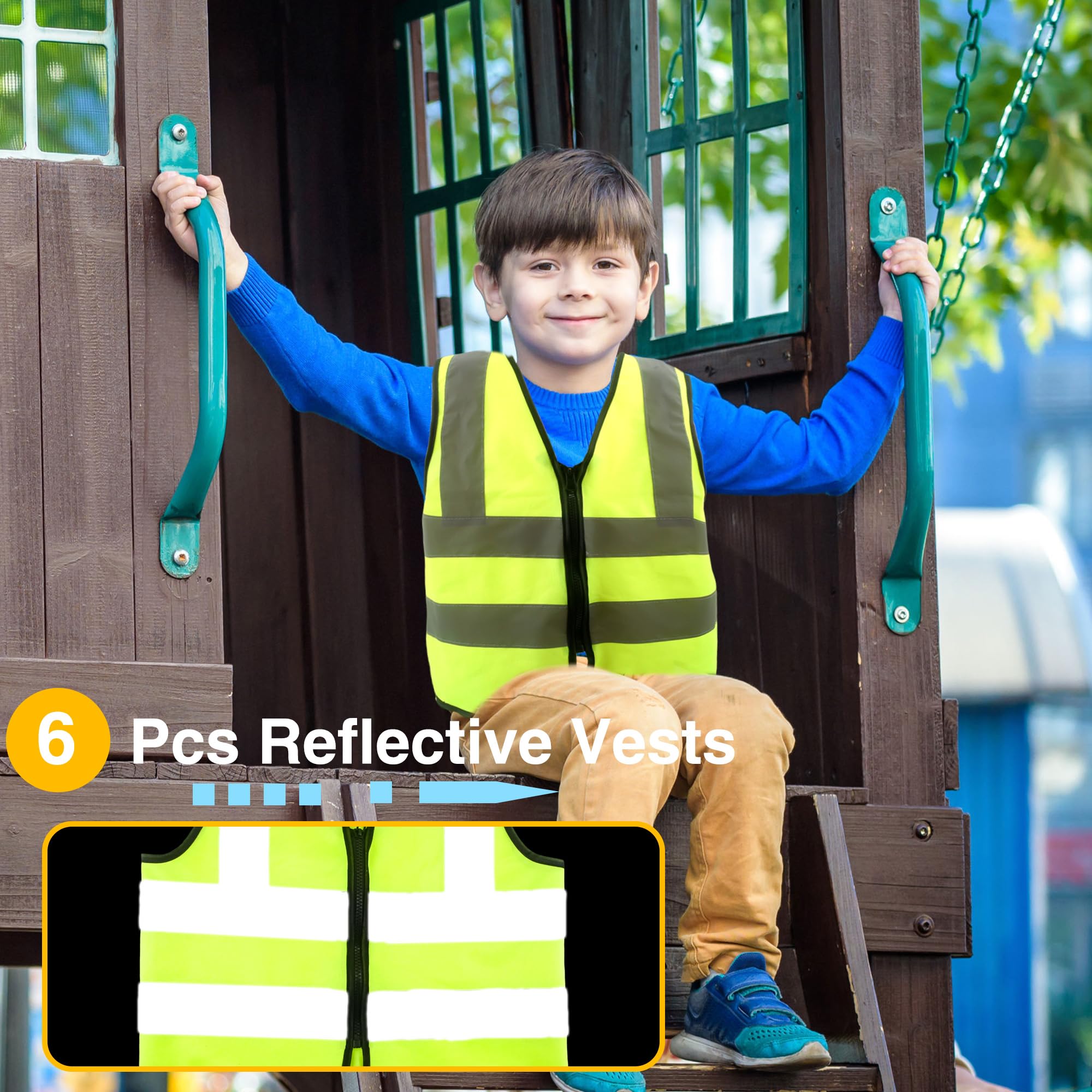 6 Pack Kids Hi Vis Vests Child Hi Vis Reflective Vest Bulk Children High Visibility Safety Vest with Reflective Strips for Girls Boys Outdoor Traffic Activities (M - Image 3
