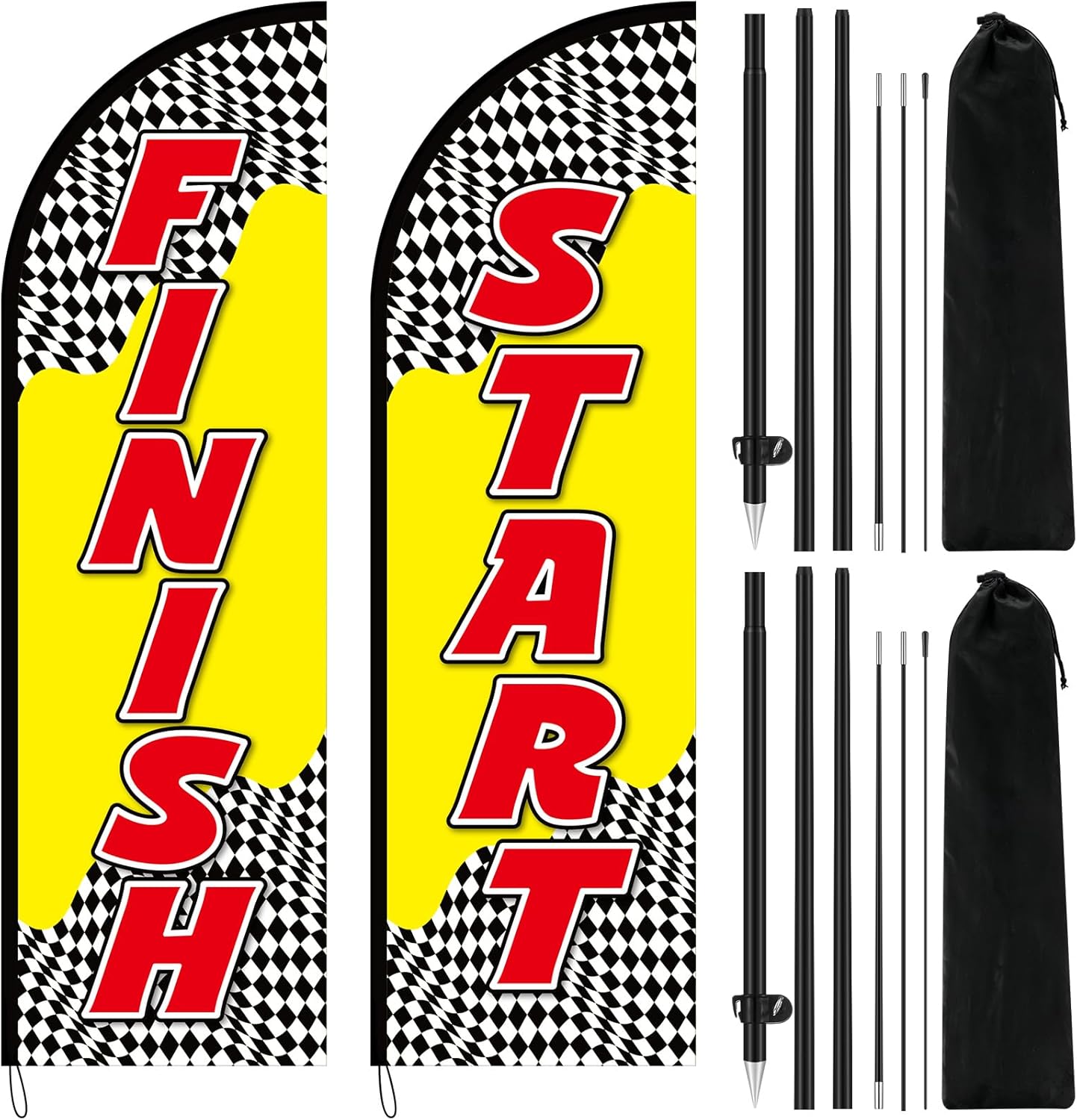 2 Sets Start and Finish Feather Flag 8.2 ft Start Finish Banner with Feather Flag Pole Kit for Races Marathons Special Events