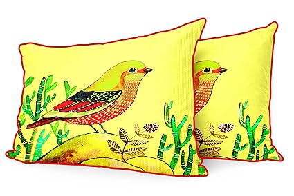 DreamVio Jute Fabric Printed Decorative Pillow/Throw/Cushion Covers for Living Room, Bed Room, Sofa,Chairs,Pillow Cases, Pillow Covers Set of 2, Size 12x18 Inches Style75