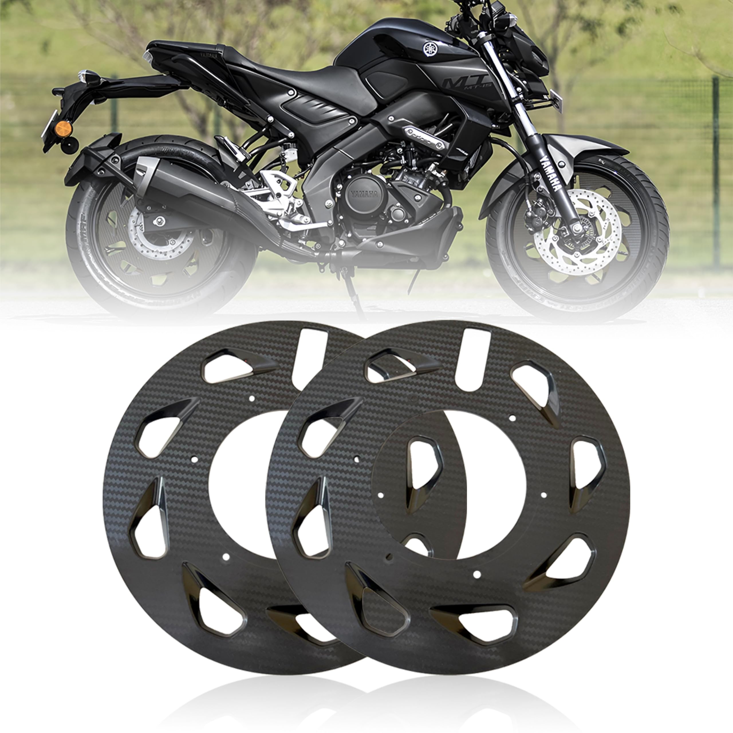 MIKANIX Carbon Finish Wind Design Front/Rear Pro Disc Wheel Cover 17 Inch Fairing Kit Compatible with Yamaha MT 15 V1 & V2-image-11
