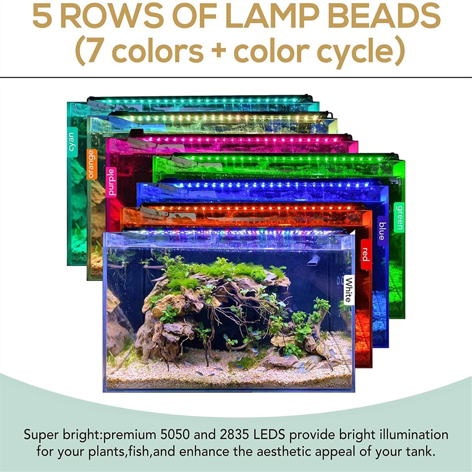 Luci Piscina 60/75 / 90 cm LED WRGB Luce di acquario con timer impermeabile serbatoio di pesce leggero lampada sott'acqua acquario decor illuminazione luci piantate Subacquee Luci (Size : 75CM)