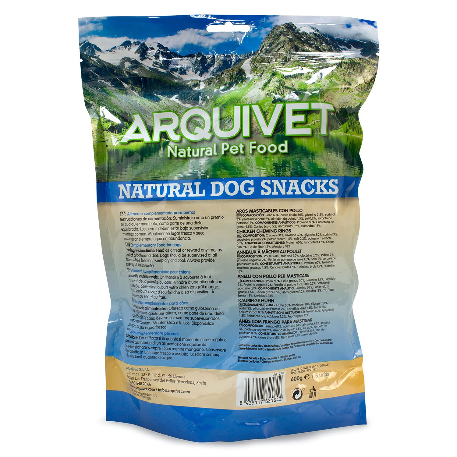 ARQUIVET Anneaux à mâcher au poulet. Snacks pour chiens - 6 units - anneaux, beignets, beignets à croquer - collations de chiens naturels - bonbons, prix, récompenses de chien
