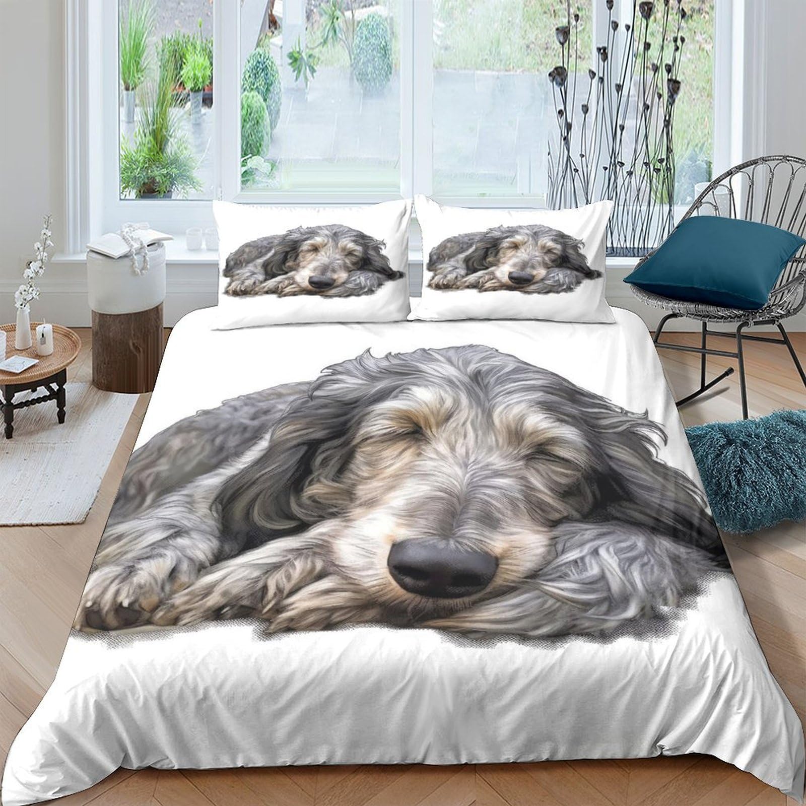 Qpirinmex Men's Scottish Deerhound Duvet Cover 3D Unique Quirky Gifts Bedding Linen Gifts For Adult Child Cute Dog Quilt Cover With Pillowcases Soft Microfiber Comforter Cover Double（200X200cm）