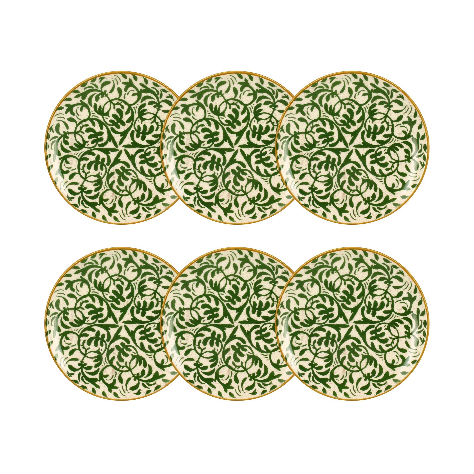 NOVASTYL 2614397 - Juego de 6 platos de postre heracado de 19 cm en gres (decoración verde)