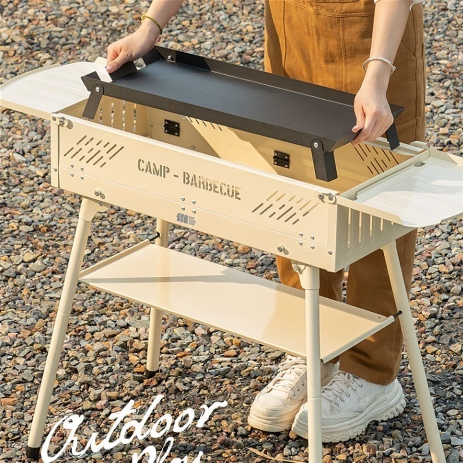Griglia da Tavolo 3-5 People Outdoor Travel Camping Barbecue Grill Picnic Accessories Portable Folding Charcoal Cooking Food