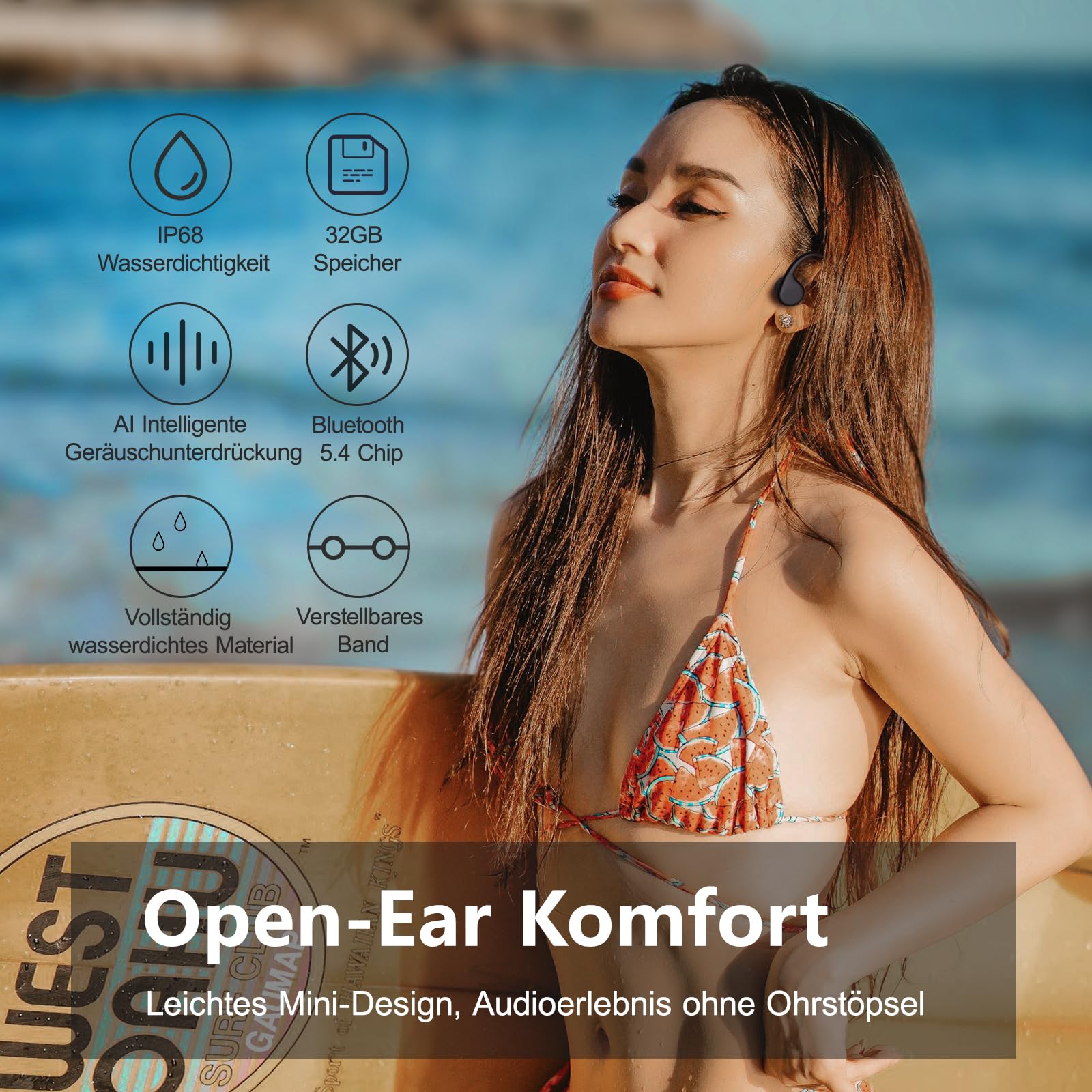 Kopfhörer Schwimmen,Knochenschall Kopfhörer Bluetooth 5.4,IPX8 Wasserdicht,Kabellos MP3 Sport KopfhöRer, UnterwasserKopfhörer mit 32G-Speicher,Open Ear KopfhöRer für Schwimmen Laufen