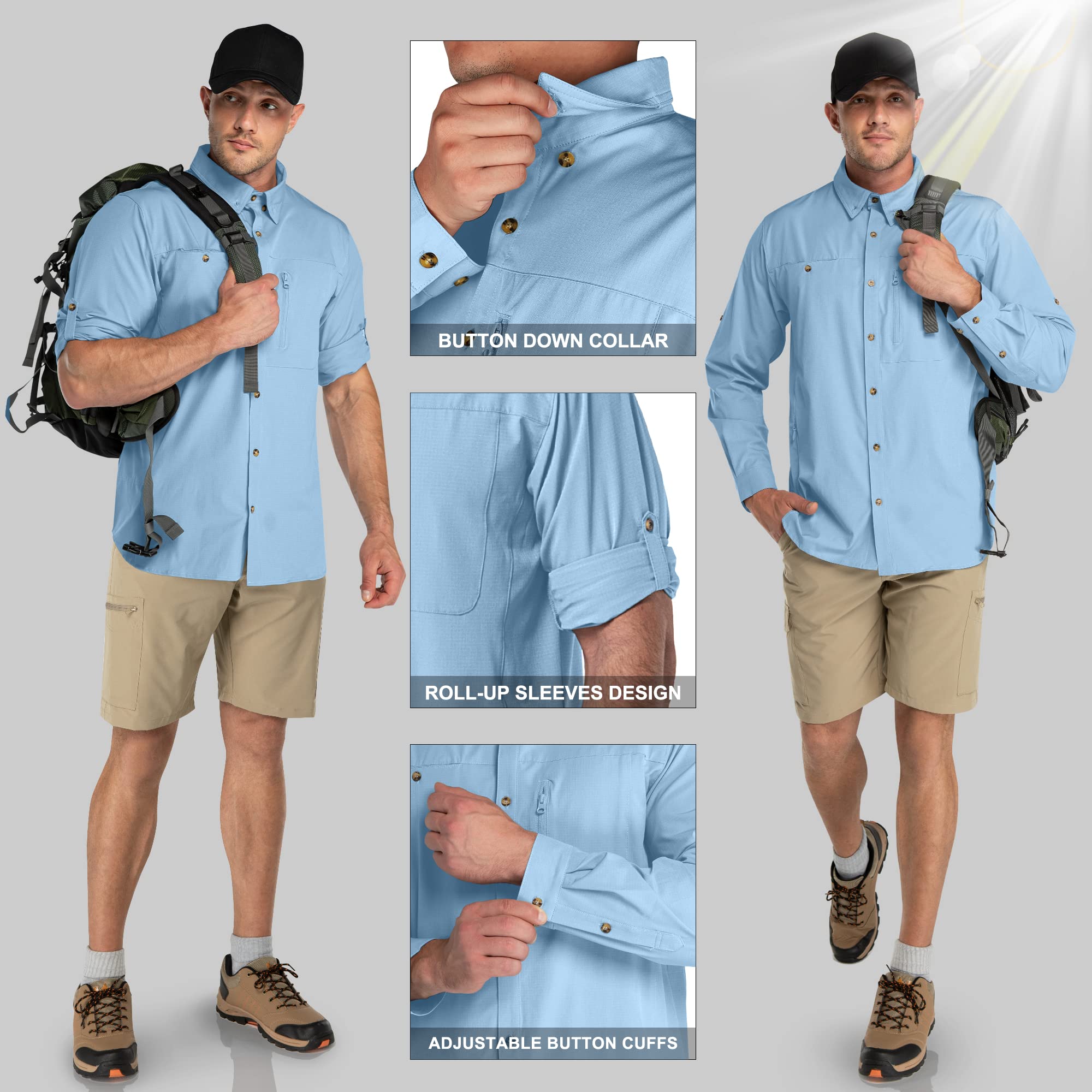 33,000ft Camisas de senderismo de manga larga para hombre, con protección UV UPF 50+, transpirables, de secado rápido, para safari, exteriores