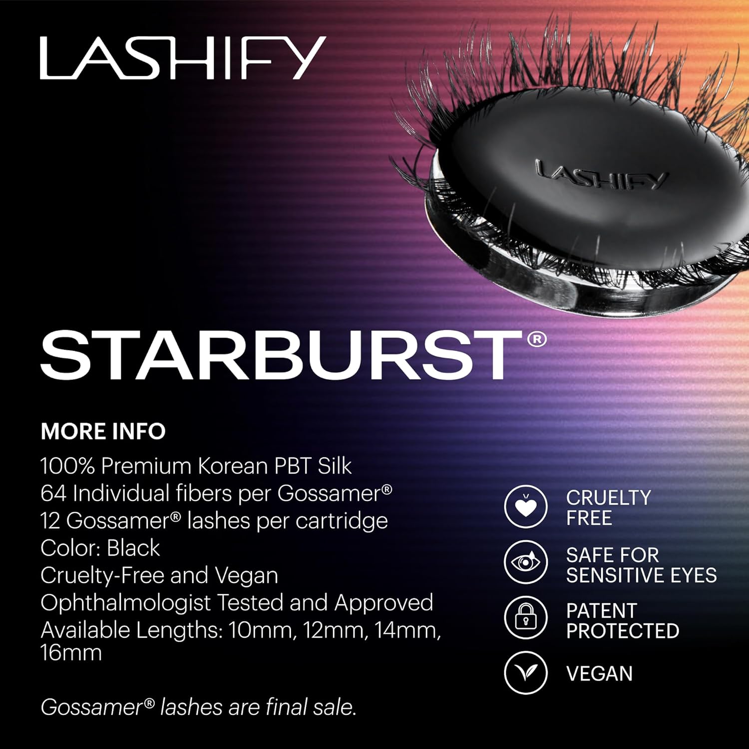 Lashify Star Burst 14mm Gossamer DIY Eyelash Extensions Refill, The Ultimate Multi-Length Multi Layered Lash, Black, Easy False Lashes