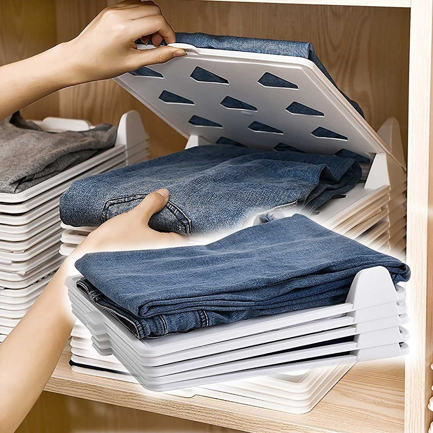 Juzi Store White 10 Floors Sweater Folding Clothes Board Wardrobe Clothes Organizer T-Shirt Clothes Folder Jeans Compartment Storage Box Foldable Cabinet Clothes Separation Box Not Deformed