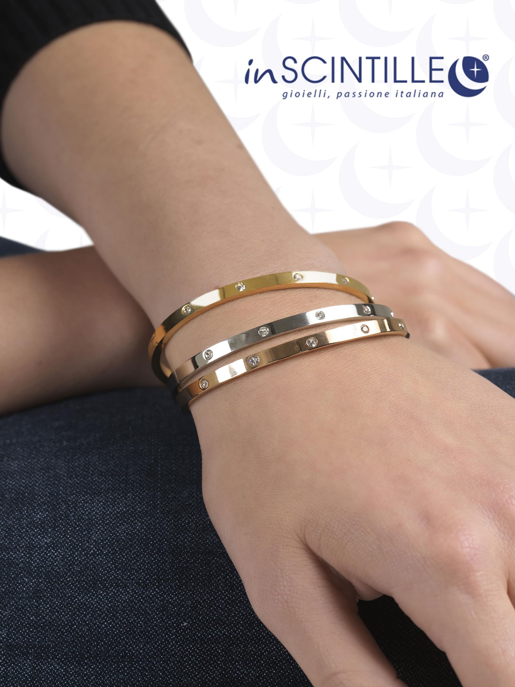 inSCINTILLE Bangles Bracelet Rigide en Acier Inoxydable pour Femme avec Boîte Cadeau Incluse
