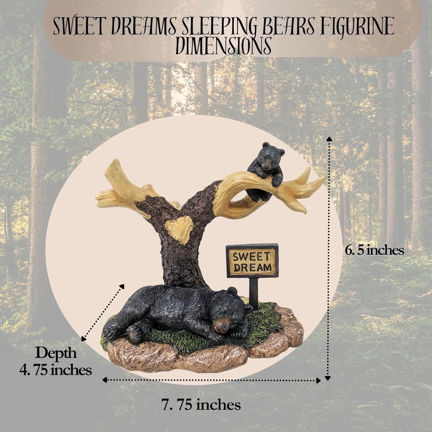 BestGiftEver Sleeping Bear on Branch Statue - Bear Figurine Home Decor, Wildlife-Inspired Lodge Cabin Decoration, Woodland Bear Statue, Rustic Bear Sculpture, for Nature and Animal Lovers