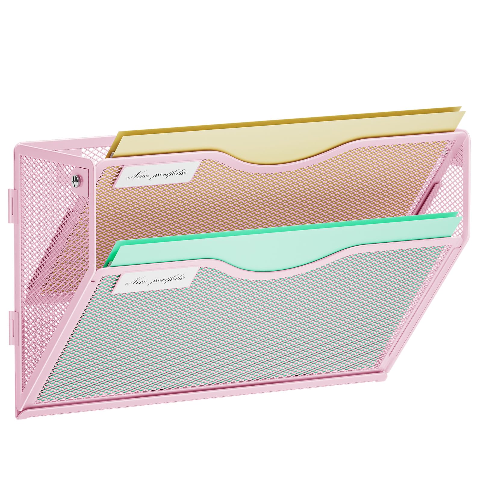 Marbrasse Wall File Organiser,2-Tier A4 Wall Mounted Document Holder,Pink