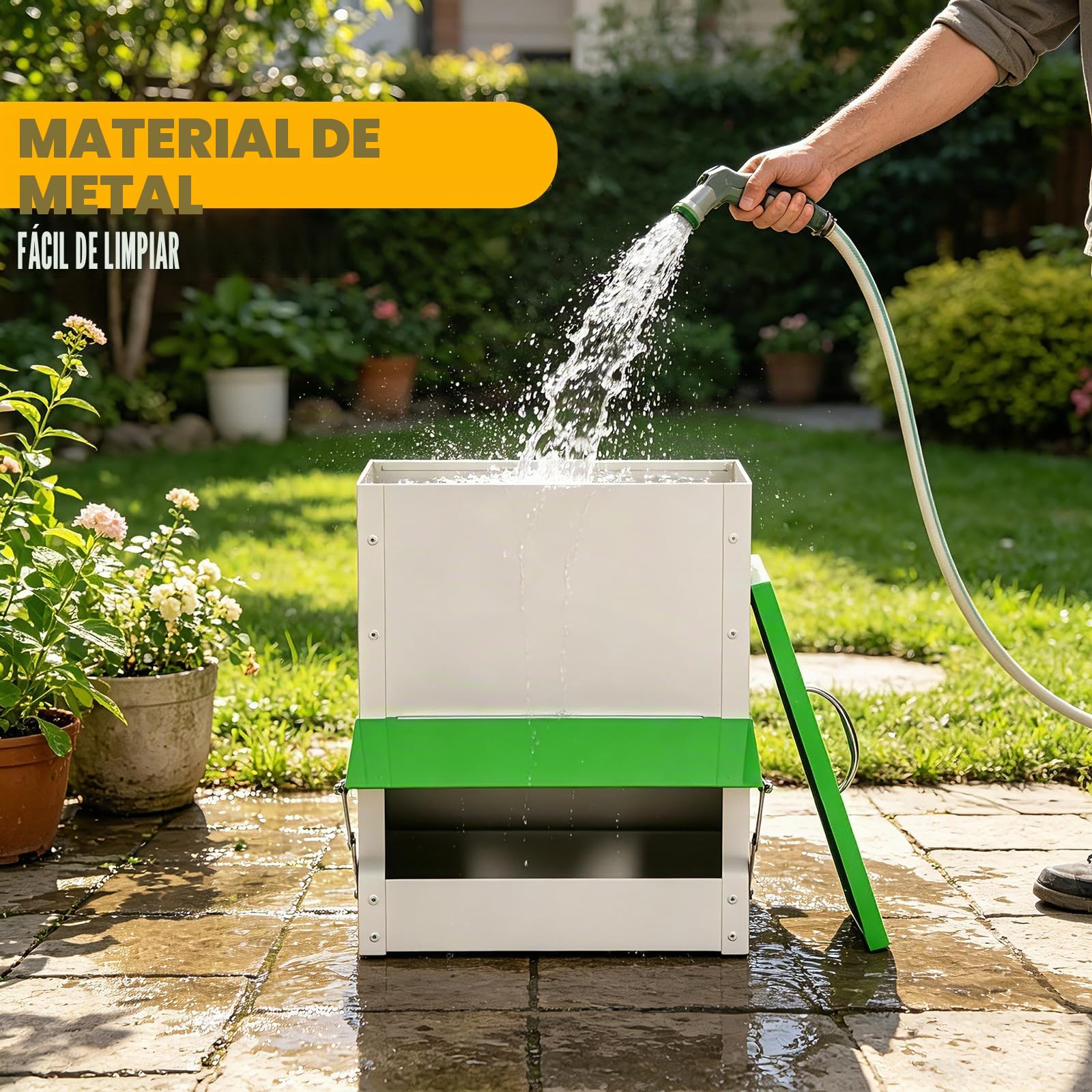 Comedero Automático para Gallinas Anti Ratas, Alimentador Automático De Pollo, Comedero Colgante para Pollos Pato, Metal, Esistente A La Lluvia, Tolva Exterior