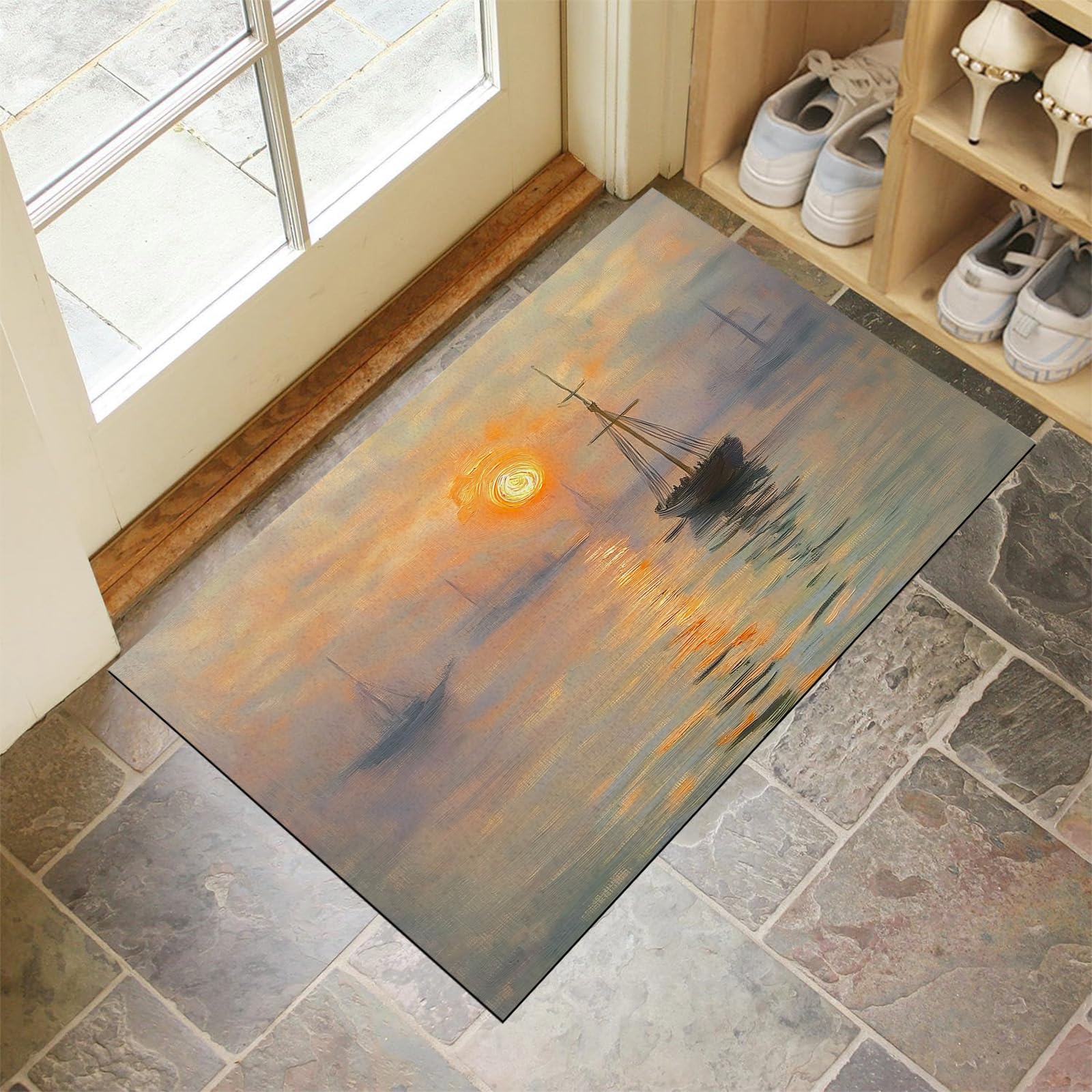 Tapis de porte extérieur 40x60cm antidérapant et lavable motif bateau