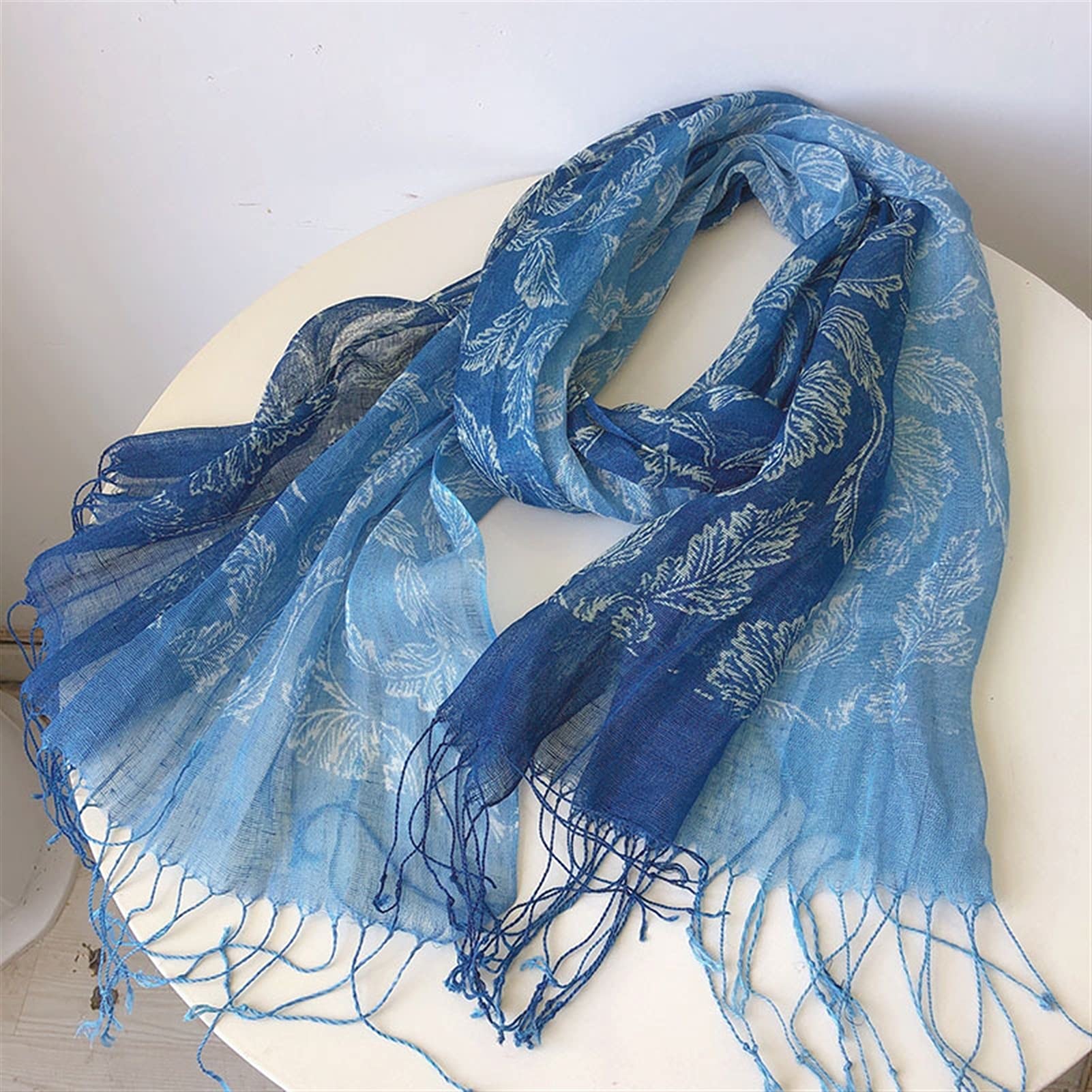 Handgemachter Leinenschal für Damen, Hijabs, natürliche Färbung, ethnischer Stil, Schal mit Fransen, lang, warm, Seide für Herbst und Winter (Farbe: Stil 2, Größe: 60 cm x 185 cm) (Stil 1
