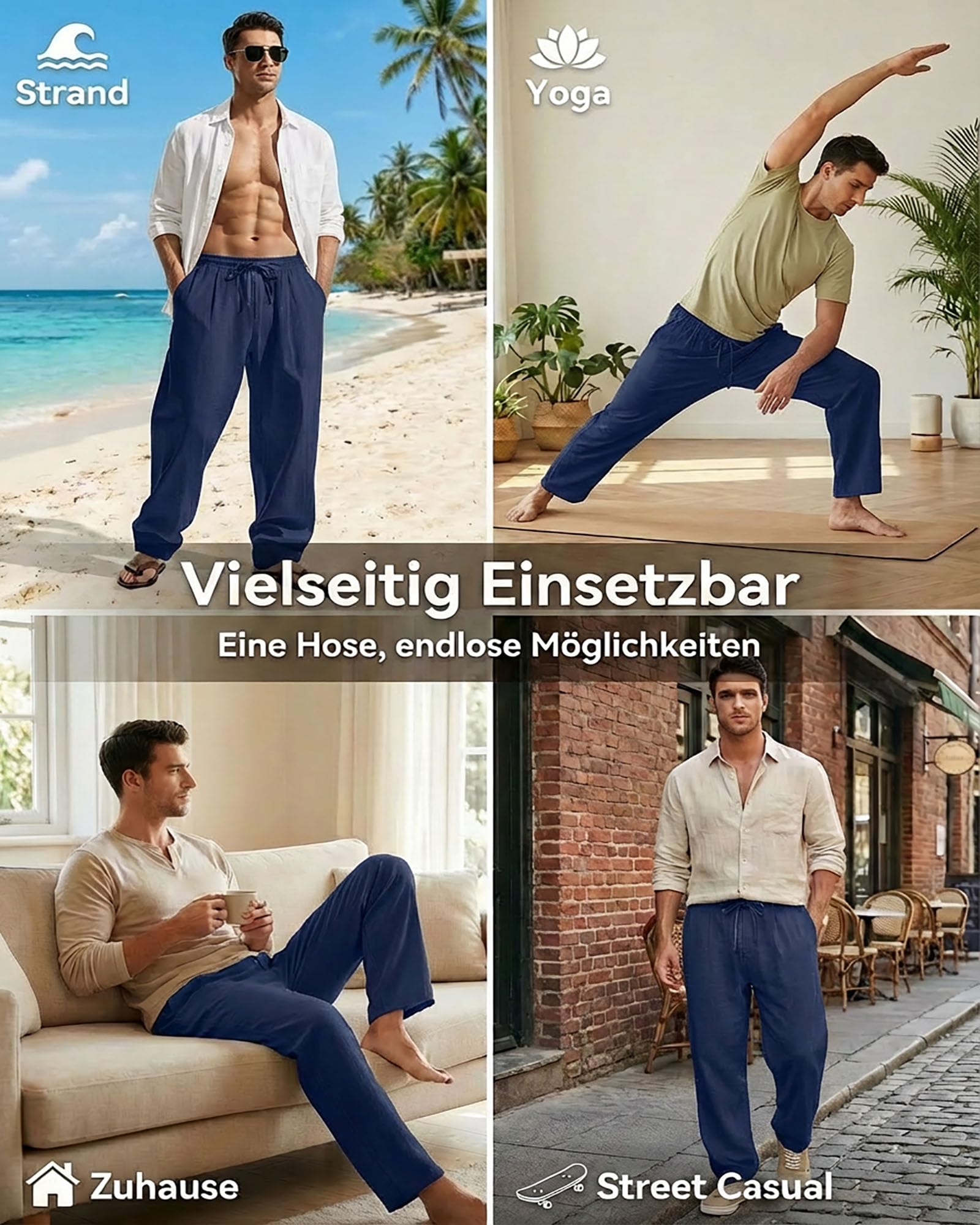 Elainone Pantalon Homme Coton Léger Été Pantalon Décontracté Taille Élastique avec Poches Pantalon Ample pour Vacances Plage Voyage Pantalon Homme Style Casual M-3XL