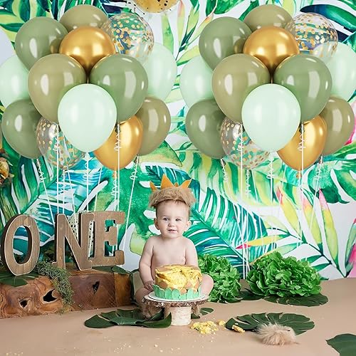 Miniatura 4 de Globos verdes y dorados, globos de confeti verde salvia dorado para fiesta de safari en la selva, decoraciones de cumpleaños de león, globos retro