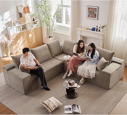 Miniatura 26 de Sofá modular Cloud con diván en forma de L, moderno sofá modular y cómodo con asiento profundo, sofás tapizados de pana estupendos sofás en forma de