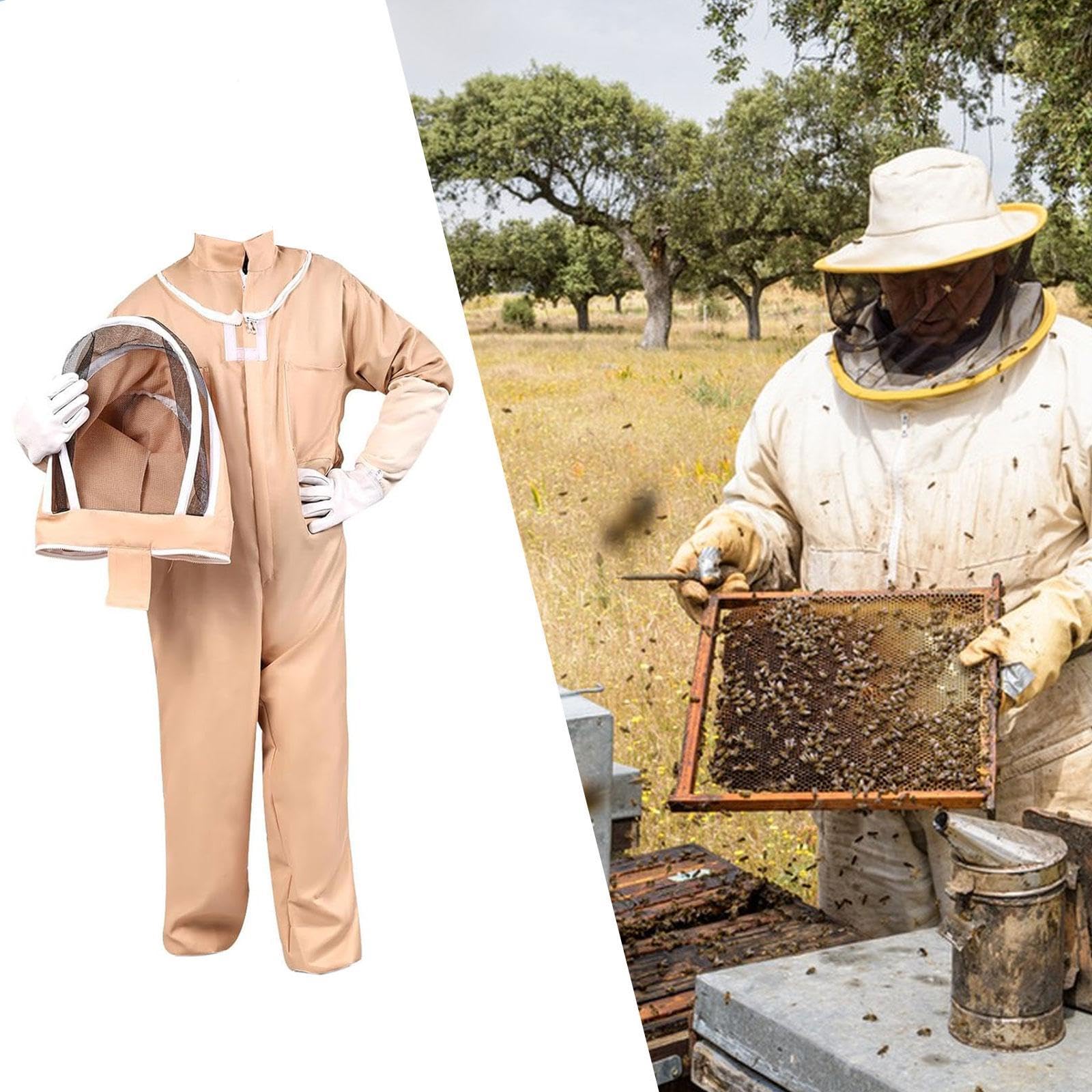 Oshhni Costume da Apicoltore con Guanti e Cappuccio ventilato, Tuta da Apicoltore in Cotone Traspirante, XL