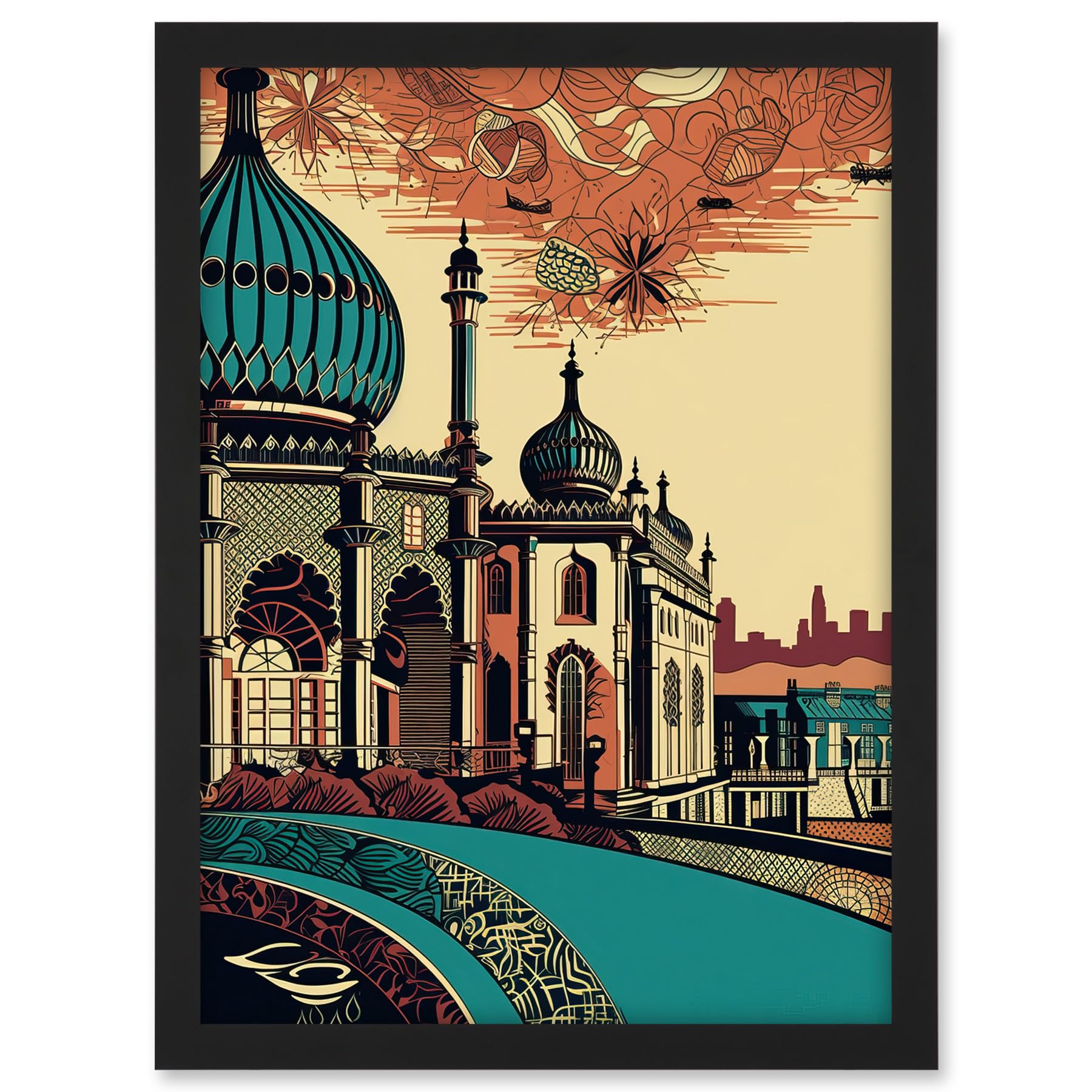 Artery8 Brighton City Royal Pavilion Ornate Illustration Artwork Framed A3 Wall Art Print