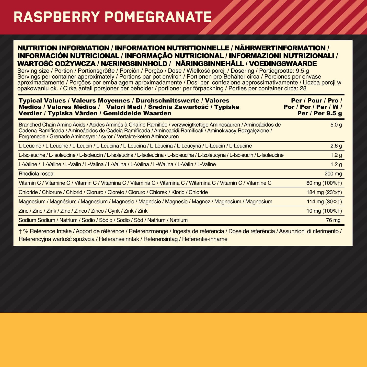 Optimum Nutrition Gold Standard BCAA en Polvo, Sabor Frambuesa y Granada, 266g, 28 Servicios