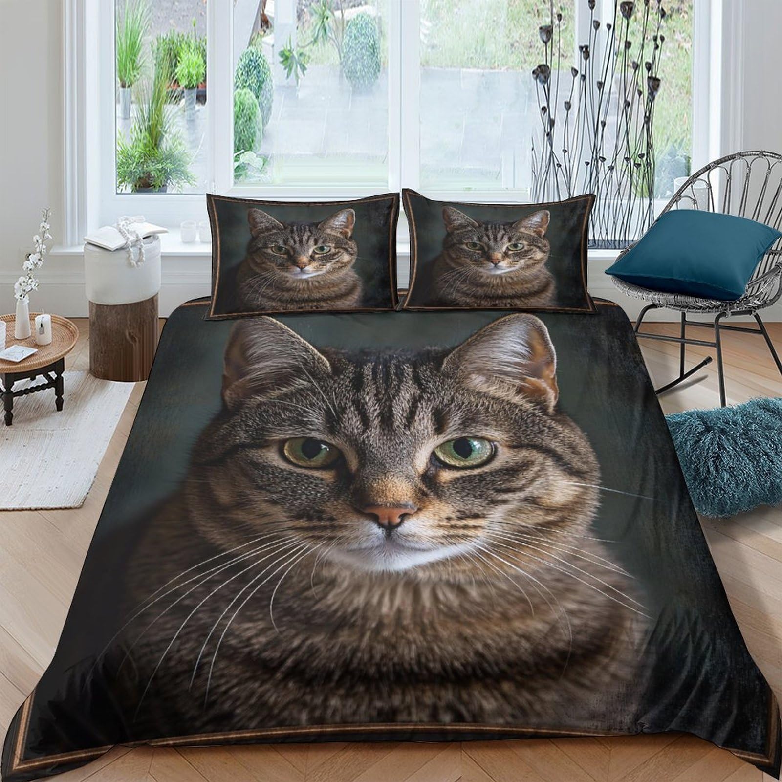 Ctjqhvkz Style-7 3D Printed Tabby Cat Fitted Sheet Microfiber Soft Animal Face Bed Sheet Bedroom Decor, Non-Slip, Machine Washable, Dustproof Single（135X200cm）