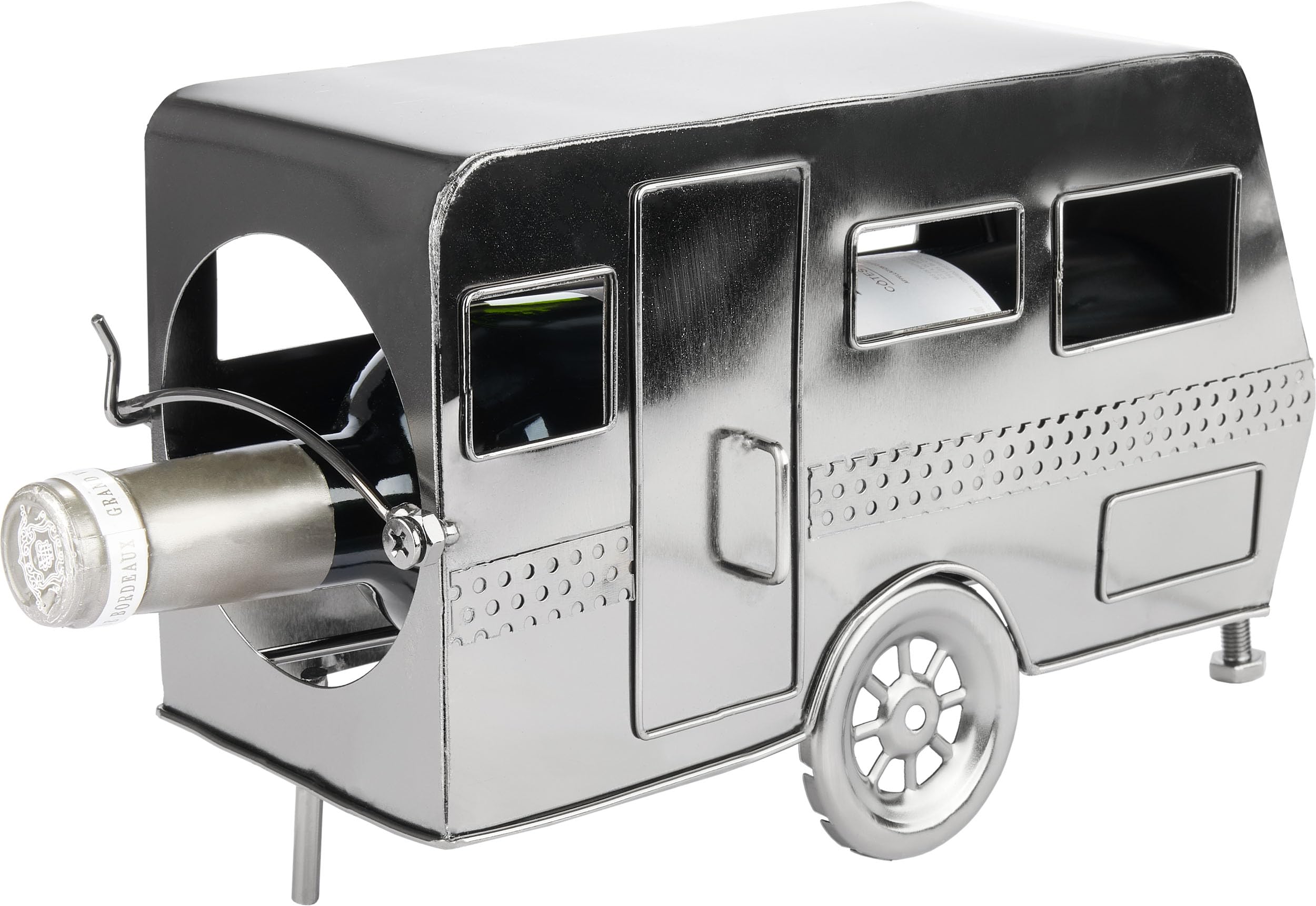 BRUBAKER Wijnfleshouder Caravan - Metalen Flessenhouder Camping - Wijncadeau voor Kampeerders - Flessenhouder Decoratie met Cadeaukaart