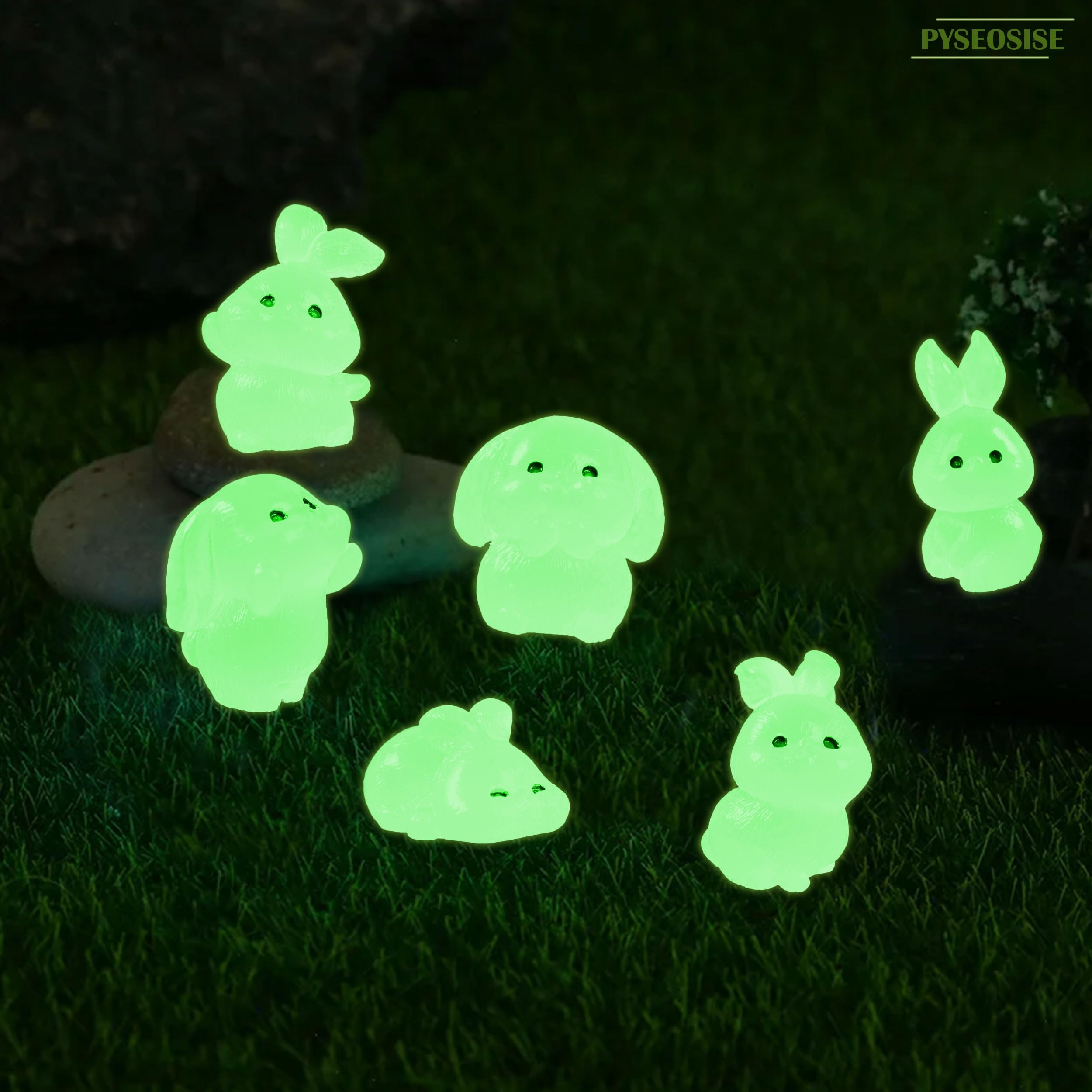 Mini Conejitos Luminosos – 60 Figuras De Resina De 2 Cm, 6 Estilos Diferentes, Brillan En La Oscuridad, Ideales Para Jardines En Miniatura Y Macetas