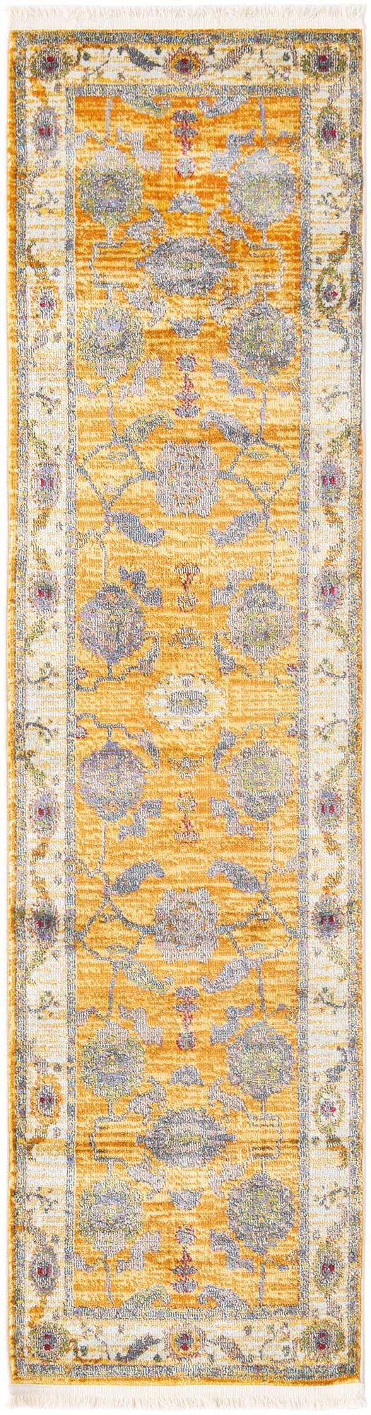 Rugs.com Paragon Collection Rug – 8 Ft Runner Yellow Medium-Pile Rug Perfect for Hallways, Entryways